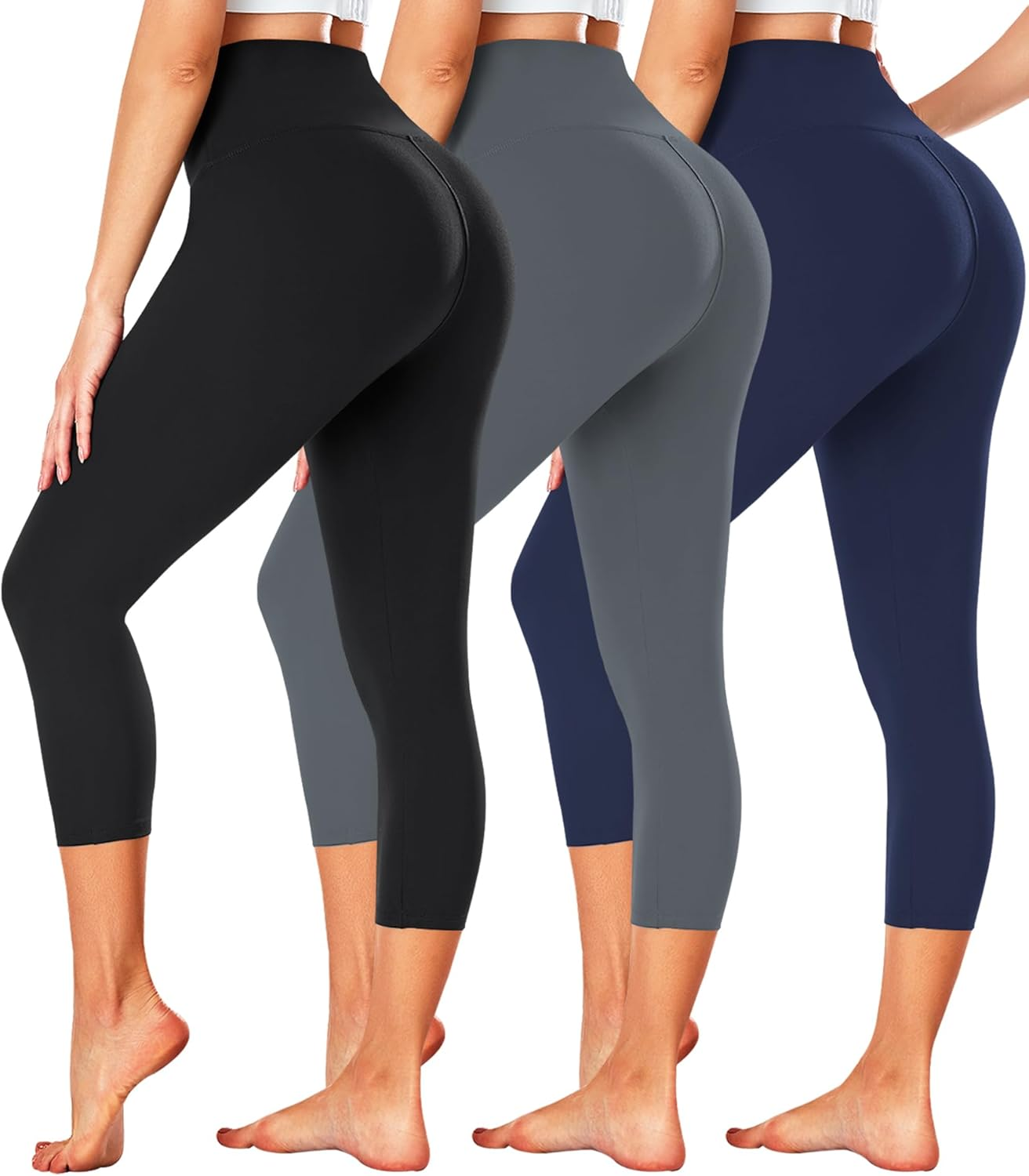 FULLSOFT 3 Pack Capri Leggings for Women