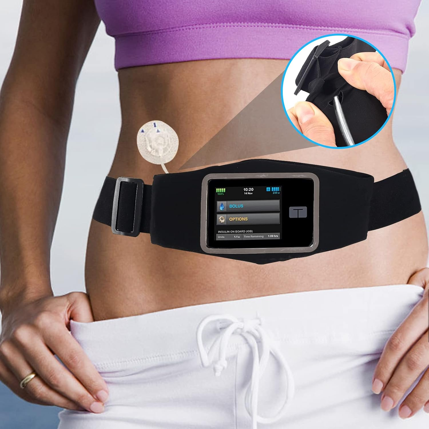 Insulin Pump Belt - Insulin Pump Holder for Tandem T:Slim/X2 & CGM Receiver, Diabetic Supplies Pouch with Zipper, Adjustable Waist Band Compatible with Glucose Meters/Test Strips/Epipen,Adult image number 5