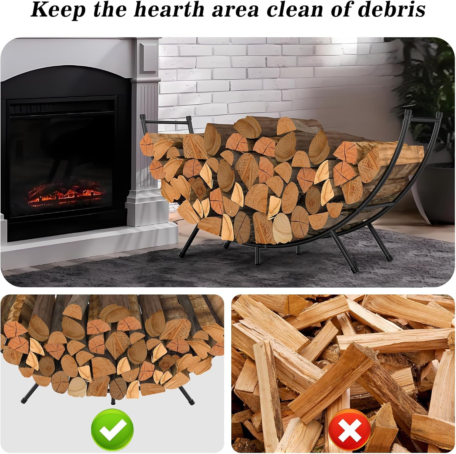 NANANARDOSO Curved Firewood Rack，48 Inches Powder-Coated Metal Fireplace Log Holder for Firewood Storage，Ideal for Indoor and Outdoor Fireplaces Wood Storage image number 1