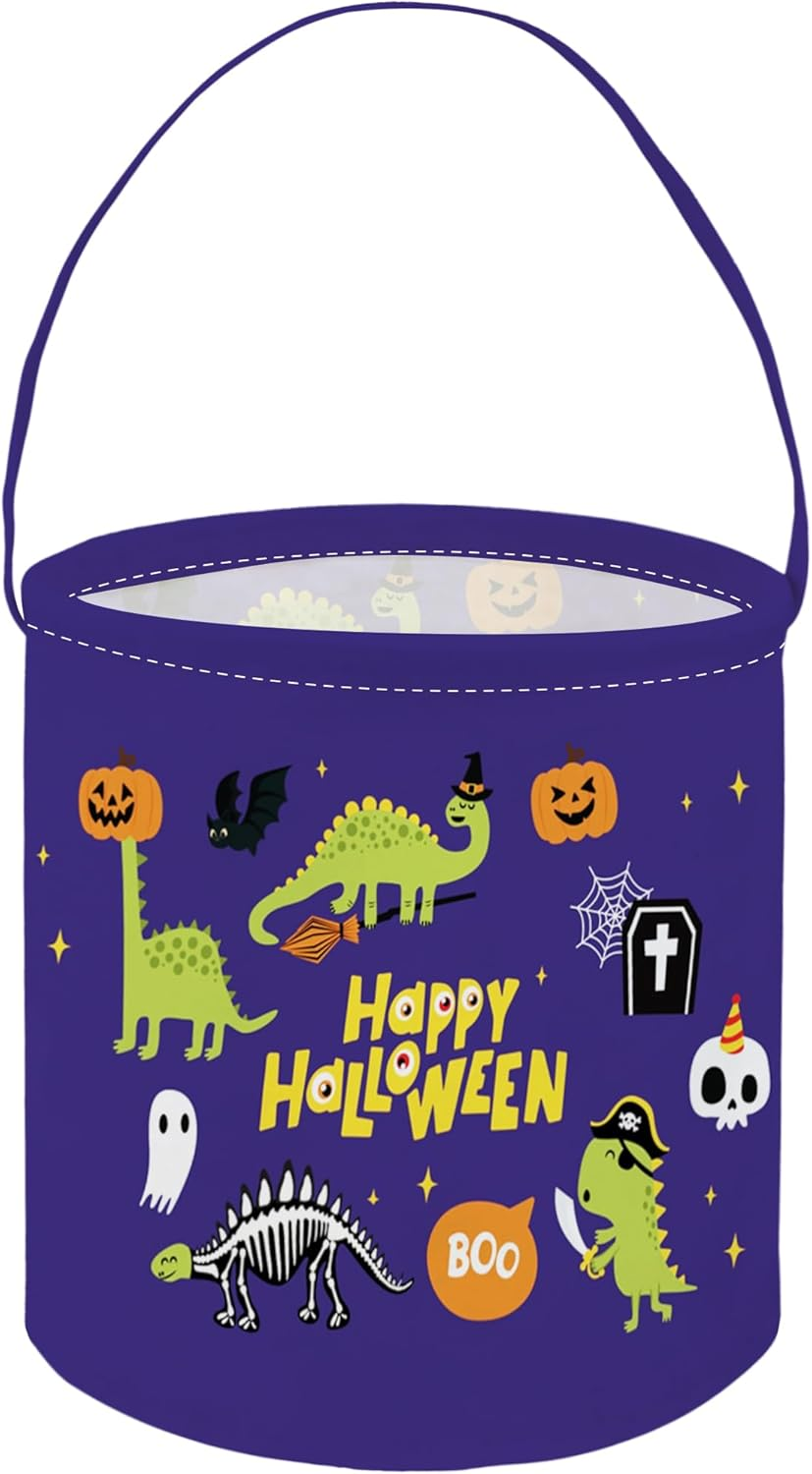 ESSME Halloween Bucket, Trick or Treat Buckets for Halloweens Party Supplies, Candy Buckets, Kids Bucket for Girls and Boys.(Halloween Dinosaurs)
