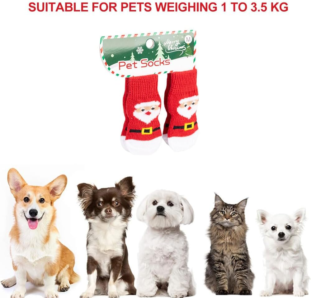 Christmas Non-Slip Socks for Dogs Christmas Socks for Medium Puppies Cats Indoor Non-Slip Dog Socks Santa Soft Elastic Paw Protection Pets Keep Warm, M, Pack of 4 image number 1
