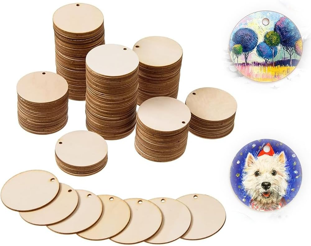 Wooden round Pendants, 200 Pieces, Unfinished Craft Discs with Holes for DIY Projects, Decorations image number 4