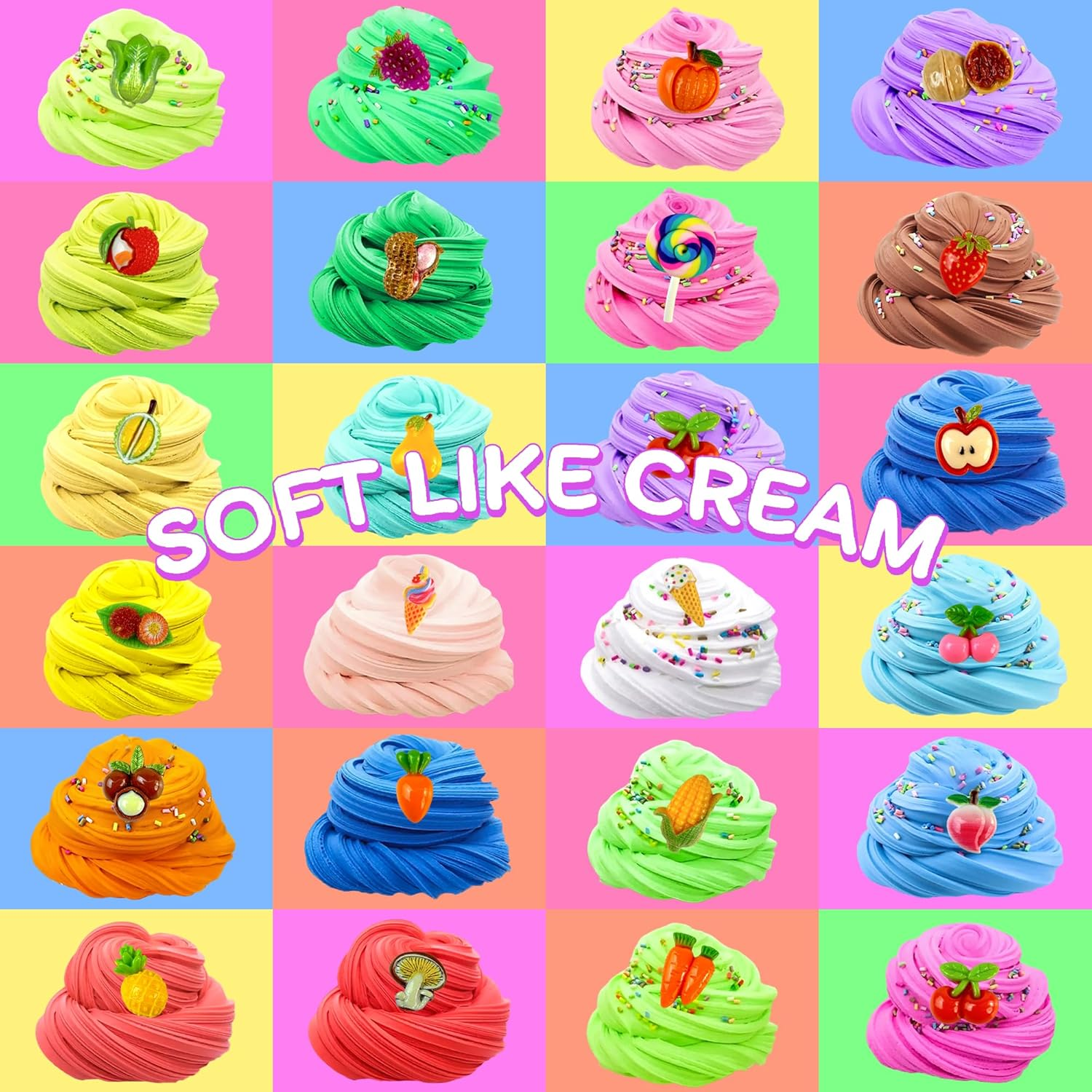 24 Pack Butter Slime Kits for Kids, Scented Non-Sticky Colorful Cloud Slime Toys, Art Crafts Soft Slime with Various Add-Ins for Girls Boys, Birthday Xmas Party Favours Gifts Stress Relief Toy image number 5