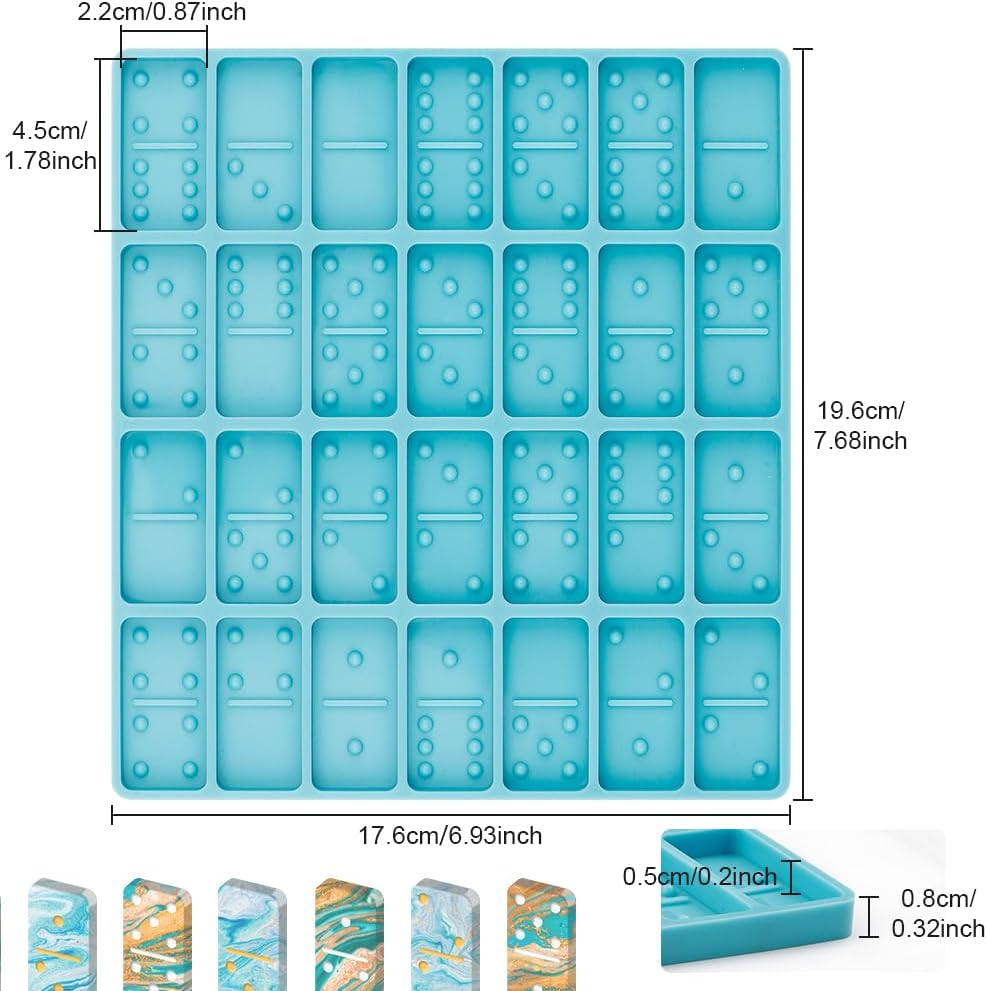 Domino Resin Molds for Casting - Professional Epoxy Set with 28 Cavities, Sturdy Silicone for DIY Pendant, Cake, and Jewelry Making