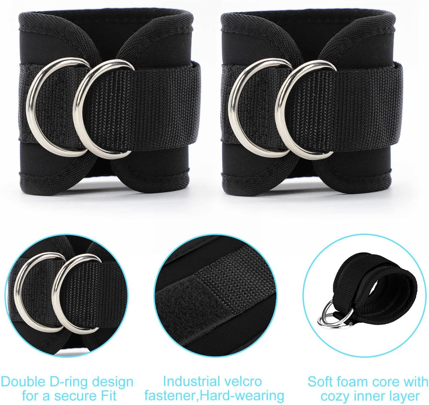 Icovalescent Pack of 2 Foot Straps Cable Pull, Fit Grip Lifting Straps for Fitness, Gym, Workout, Cable Machines, Strength Training Equipment (Black) image number 3