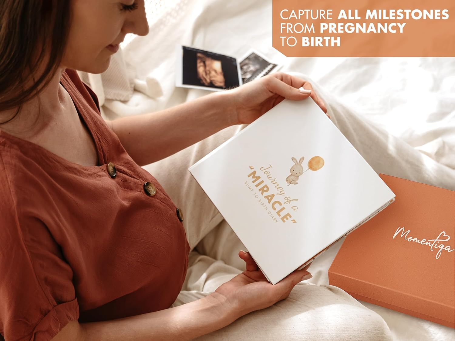 Pregnancy Journal for First Time Moms 2025, Baby Memory Book Baby Shower Item with Photo Album, Footprint Kit Included, Scrapbook Milestones, Trimester Tracker for Expecting Moms from Bump to Birth image number 2