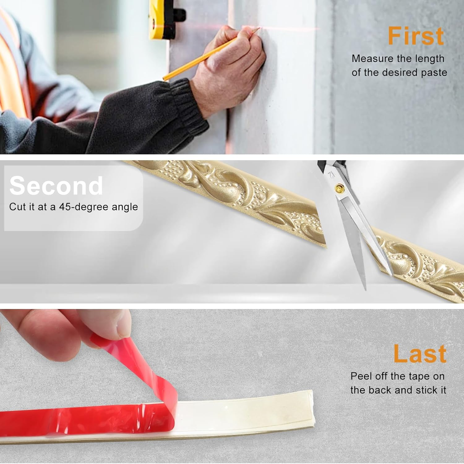 600Cm Flexible Coving for Ceilings- Self Adhesive Wallpaper Border, Waterproof Moulding Trim 3D Vintage Pattern, Peel and Stick Wall Border for Home Decoration（Black with Gold-2Cm） image number 6