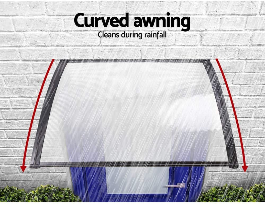 Instahut Window Awning Brown PC Panel with Black Bracket Outdoor Door Canopy Sun Shade Shelter, Patio Terrace Garden Baconly Porch Shield Rain Snow Eaves Cover Protector, 1Mx1.2M DIY image number 3