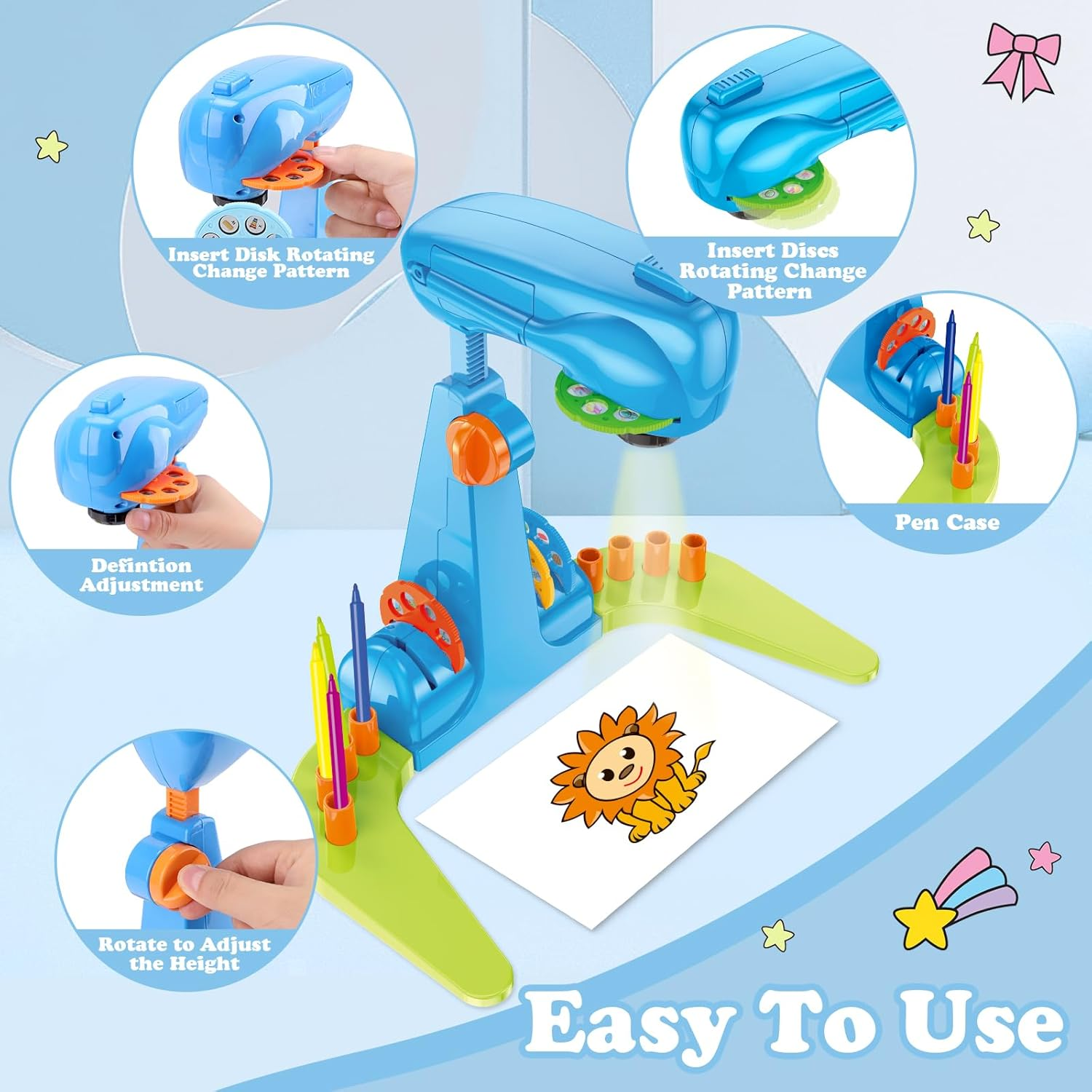 Hoarosall Drawing Projector for Kids, Art and Craft Kit, Toys for Boys Aged 3+, Drawing Supplies, Including Colored Pencils, Crayons, Coloring Books, for 3+ Year Old Boys (Blue) image number 4