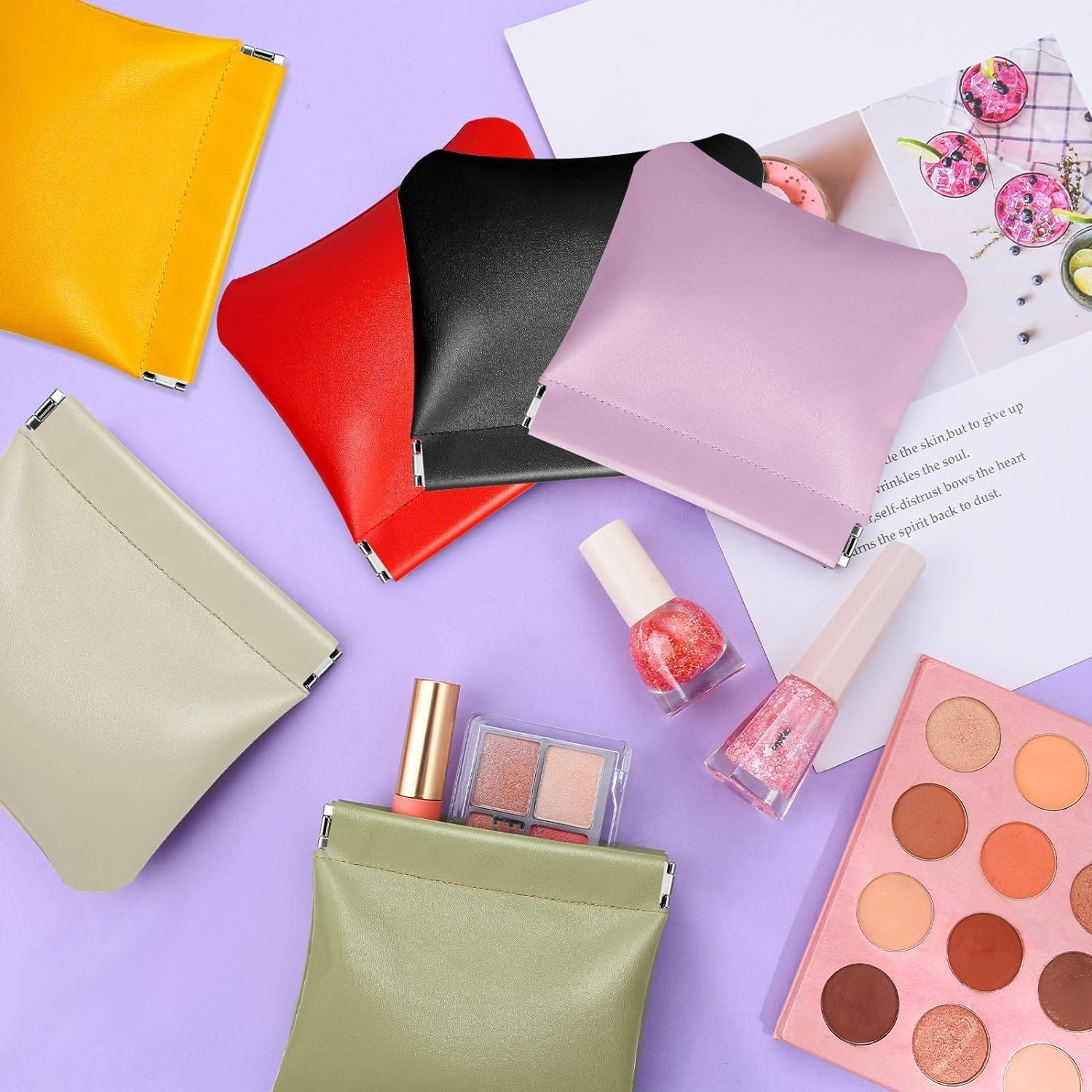 6Pcs Mini Pocket Cosmetic Bag for Purses, Mini Makeup Pouch for Women, Snap Closure Organizer Pouch for Cosmetics, Headphones, Jewellery image number 5