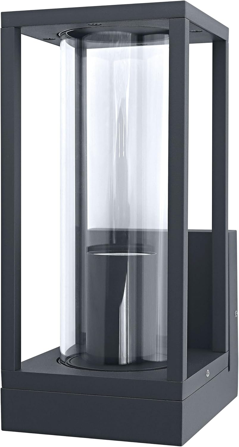 OSRAM Outdoor Wall Light E27 Aluminium Clear Glass IP44 Dark Grey Rectangular Design 140 X 110 X 245 Mm Fixings Included image number 1