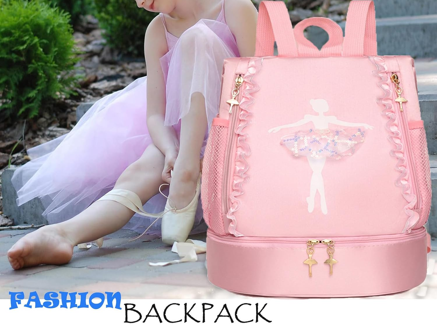 Ballet Dance Backpack with Separate Shoe Compartment,Ballet Dance Bag,Ballerina Bag for Dancer, Small Duffle Bag for Girl