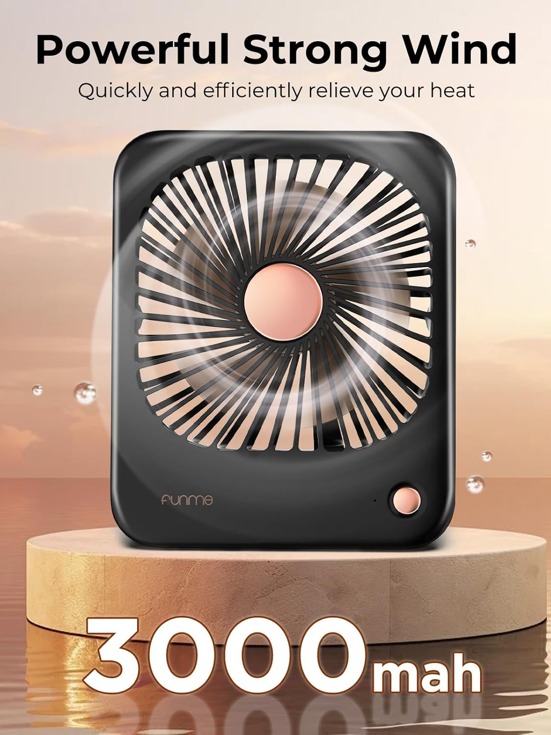 Funme&reg; Small Battery Desk Fan, Exquisite Table Fan Silent 180&deg;Foldable Portable 3000 Rechargeable Battery Powered Golden Fan Blades Strong Wind for Hot Flashes Makeup Travel Shopping Home-Black - Pink  Gold image number 6