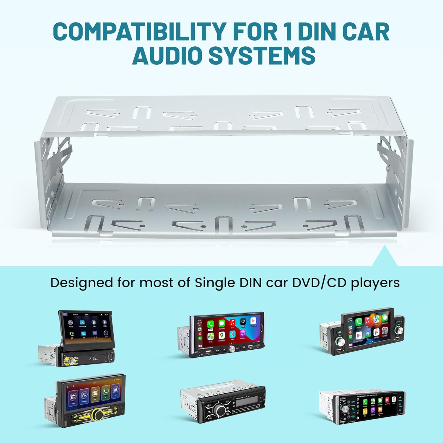 Nuith Universal Single Din Stereo Radio Replacement Fitting Cage Kit, 1 Din Installation Kit, Metal Single Din Radio Mount Cage Bracket image number 2
