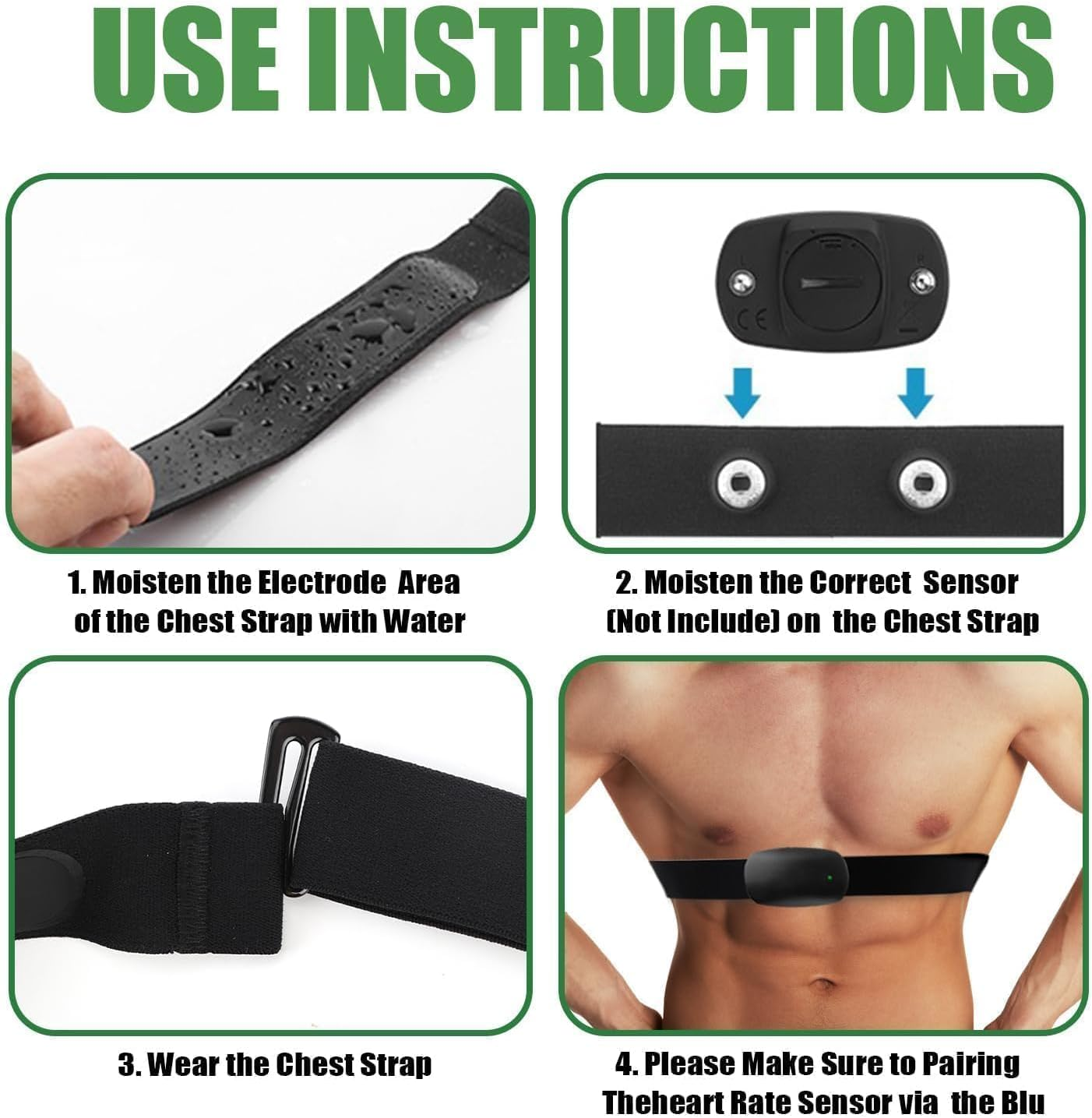 Heart Rate Monitor Chest Band for Polar H10 H9 H7, Adjustable Waterproof Replacement Chest Strap Compatible with Polar Garmin, Black image number 3