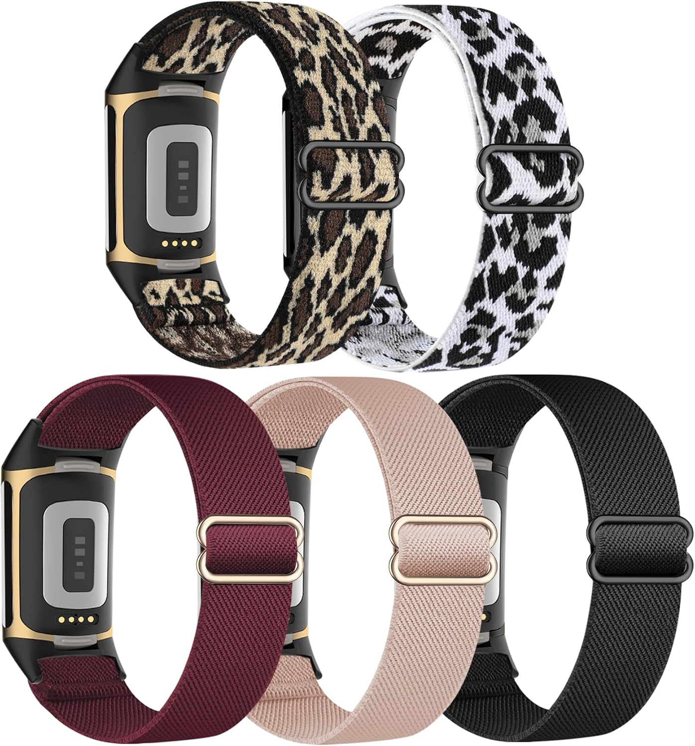 Everact 5 Pack Stretchy Nylon Compatible with Fitbit Charge 6 Bands/Fitbit Charge 5 Bands for Women Men, Elastic Adjustable Straps Sport Replacement Wristbands for Fitbit Charge 5/6 Watch