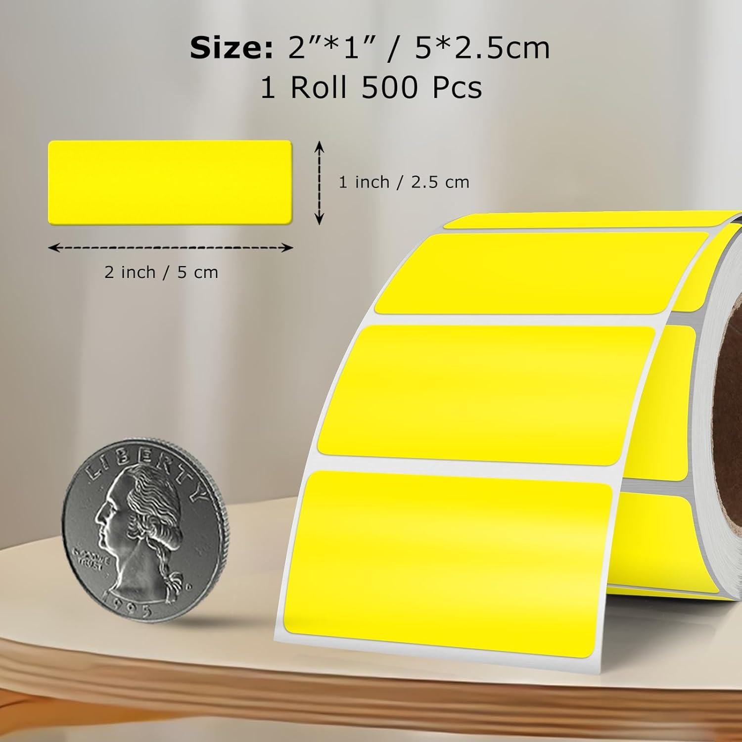 Rectangular Yellow Color Coding Label 1 X 2 Inch Self Adhesive Vinyl Waterproof Writable Removable Sticker Roll for DIY Office School Supplies Inventory Name Price Tag File Paper 500 PCS - Orange image number 2