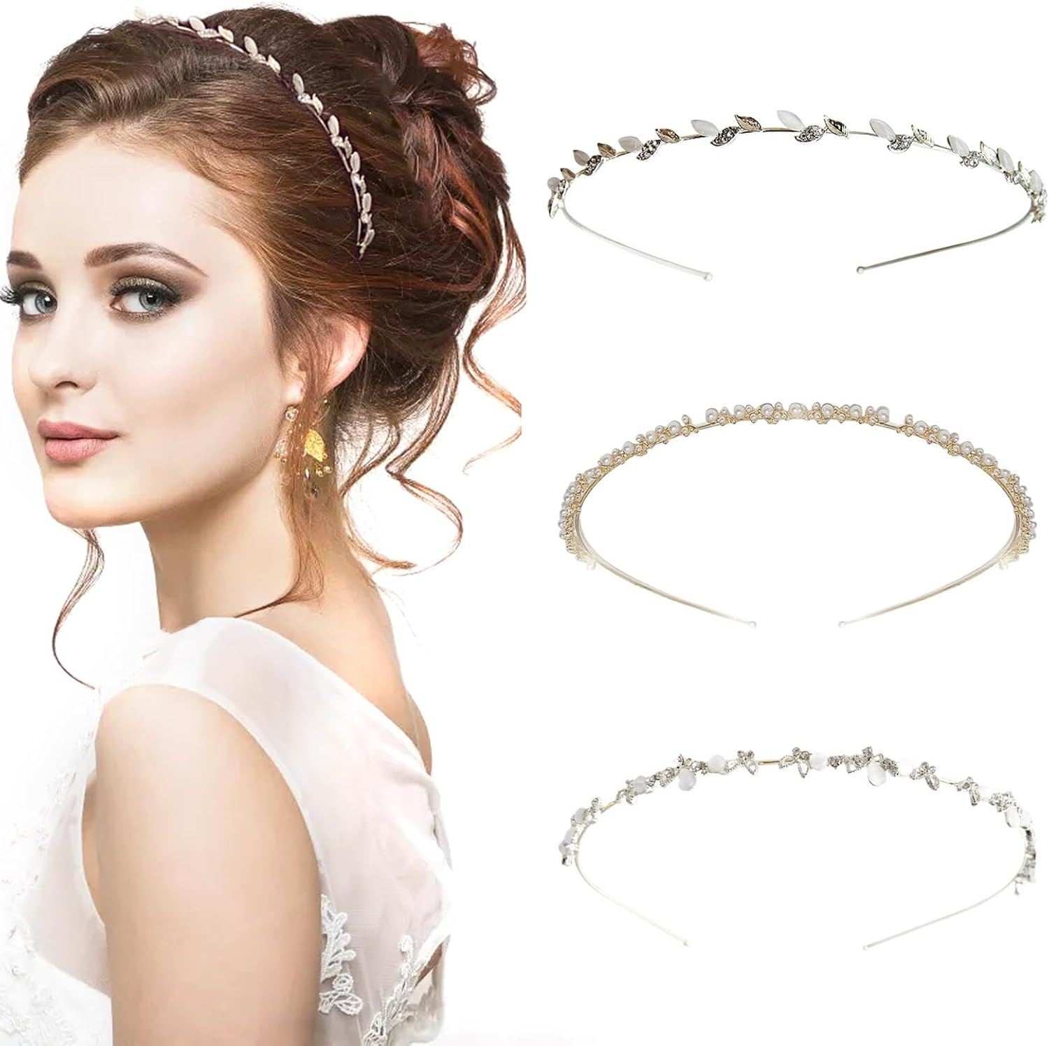 Kytpyi Rhinestone Headband, Bridal Hair Accessories, 3PCS Headband for Short Hair Long Hair, Women Girls Bridesmaid Bride Simple Elegant Tiara for Wedding Party Birthday Celebration Etc image number 2