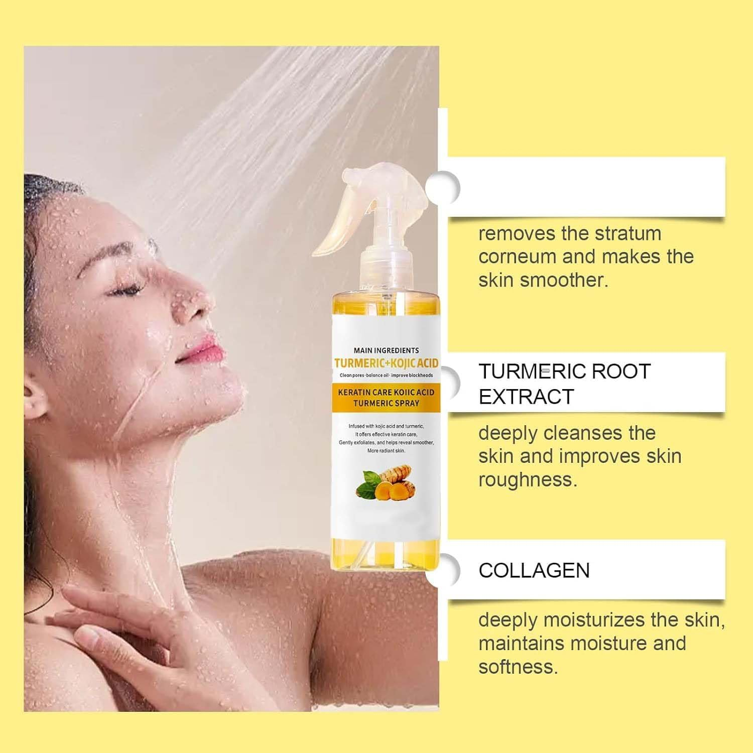 2Pcs Keratin Care Kojic Acid Turmeric Spray,Kojic Acid Turmeric Body Peeling Shot, Gently Exfoliating and Hydration of Skin and Supports Smoother,For Face,Body & Feet image number 5
