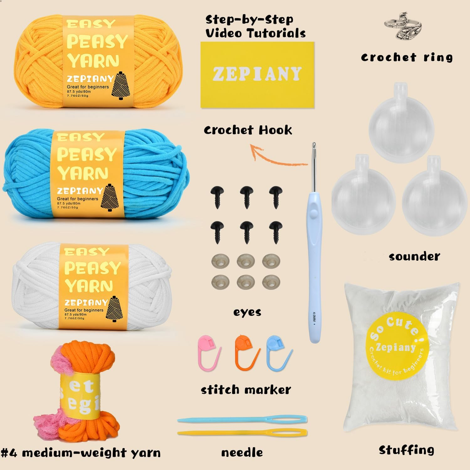 Crochet Kit for Beginners, Crochet Animal Kit, Beginner Crochet Kit Crochet Kits with Step-By-Step Video Tutorials image number 5