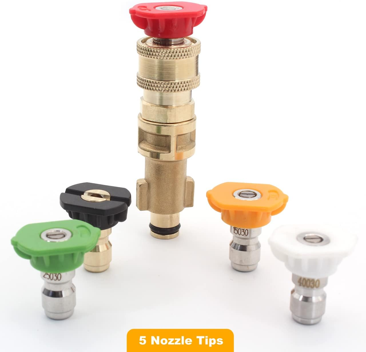 Brass Pressure Washer Gun Adapter,Electric Power Washer Accessory Part,1/4 Inch Quick Connector,With 5 Nozzle Tips,Compatible Bosch Greenworks...Short Replacement Wand (For Bosch/Husky/Greenworks...) image number 3