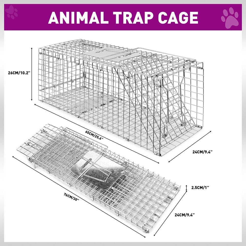 VAKA Large Animal Trap Cage, 65X24X26Cm Foldable Heavy Duty Humane Rat Trap for Indoor and Outdoor, Large Metal Mouse Trap for Possum Fox Rat Cat Rabbit, Easy to Catch and Release image number 4
