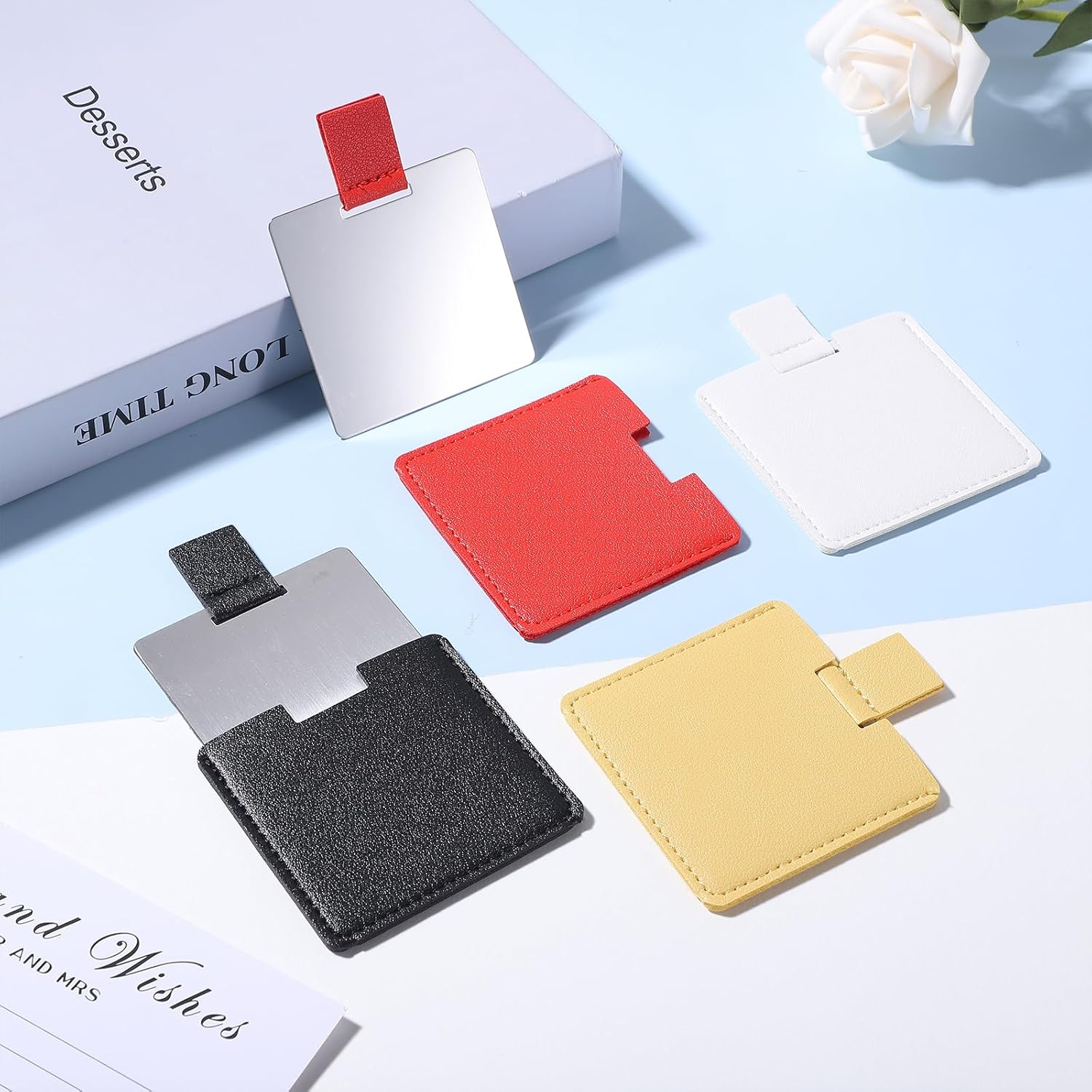 Pack of 4 Stainless Steel Compact Mirrors, Travel Mirrors, 6.5 X 7 Cm, Small Hand Mirror, Includes Protective Cover, Small Mirror Made of Polished Metal, Cosmetic Mirror, Make-Up Mirror, Ultra Thin image number 3