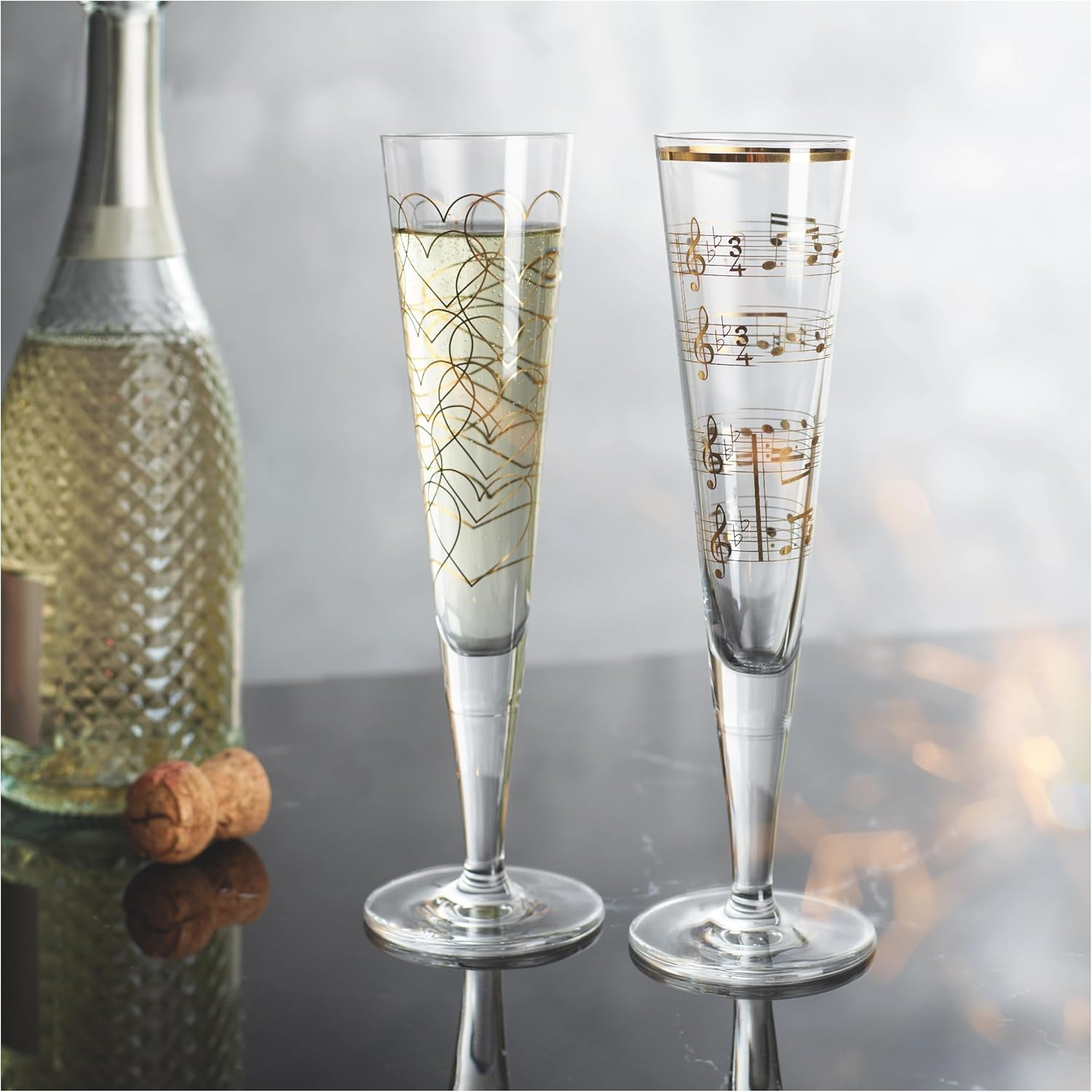 RITZENHOFF 6031006 Champagne Glass 200 Ml - Goldnacht Duett Best of 2022 Series, Pack of 2 with Real Gold - Made in Germany image number 4