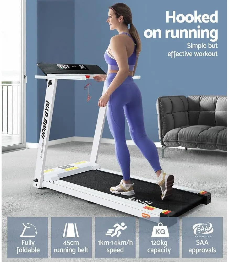 Everfit Treadmill Electric Treadmills with 450Mm Running Belt, Fully Folding Walking Pad Foldable Machine Exercise & Fitness Equipment, White with up to 14Km/H Speed for Home Gym Cardio Training