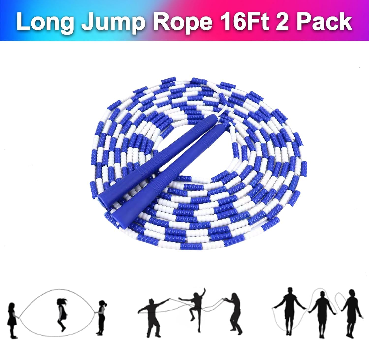 Extra Long 16Ft Jump Rope Double Dutch under Set Plastic Adjustable Segmented Bead 3 Person Old School Playground Kid Girl Child Adult Big Large Thick Skip Outdoor Fitness Chinese outside Sport 2 Pack image number 1