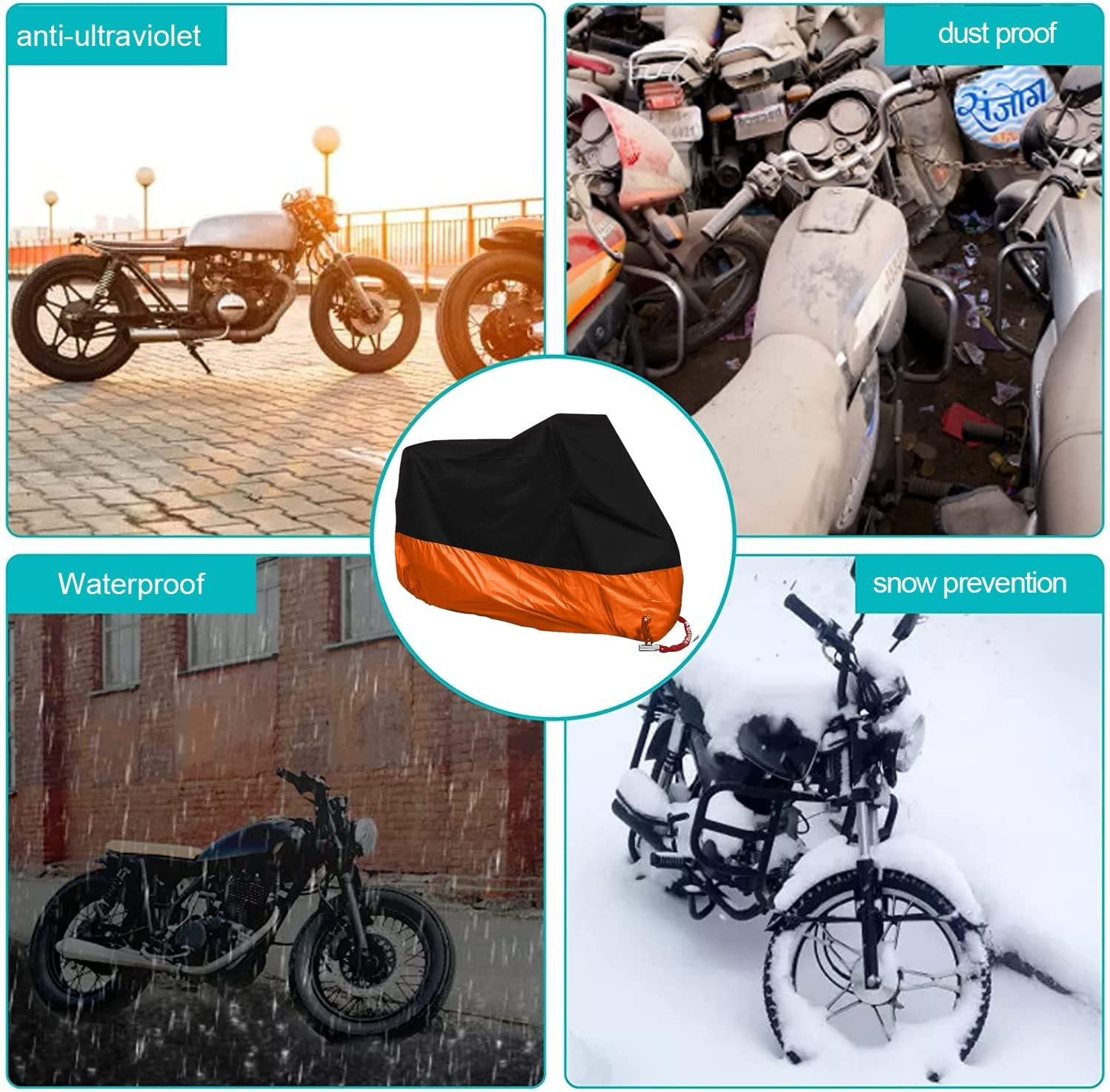 GIOD Motorcycle Cover, All Season Waterproof Sunscreen Dustproof Snowproof Motorcycle Cover with Keyhole, Silk Polyester Protective Cover for Motorcycle, Scooter, Bike (XXL, Orange) image number 3