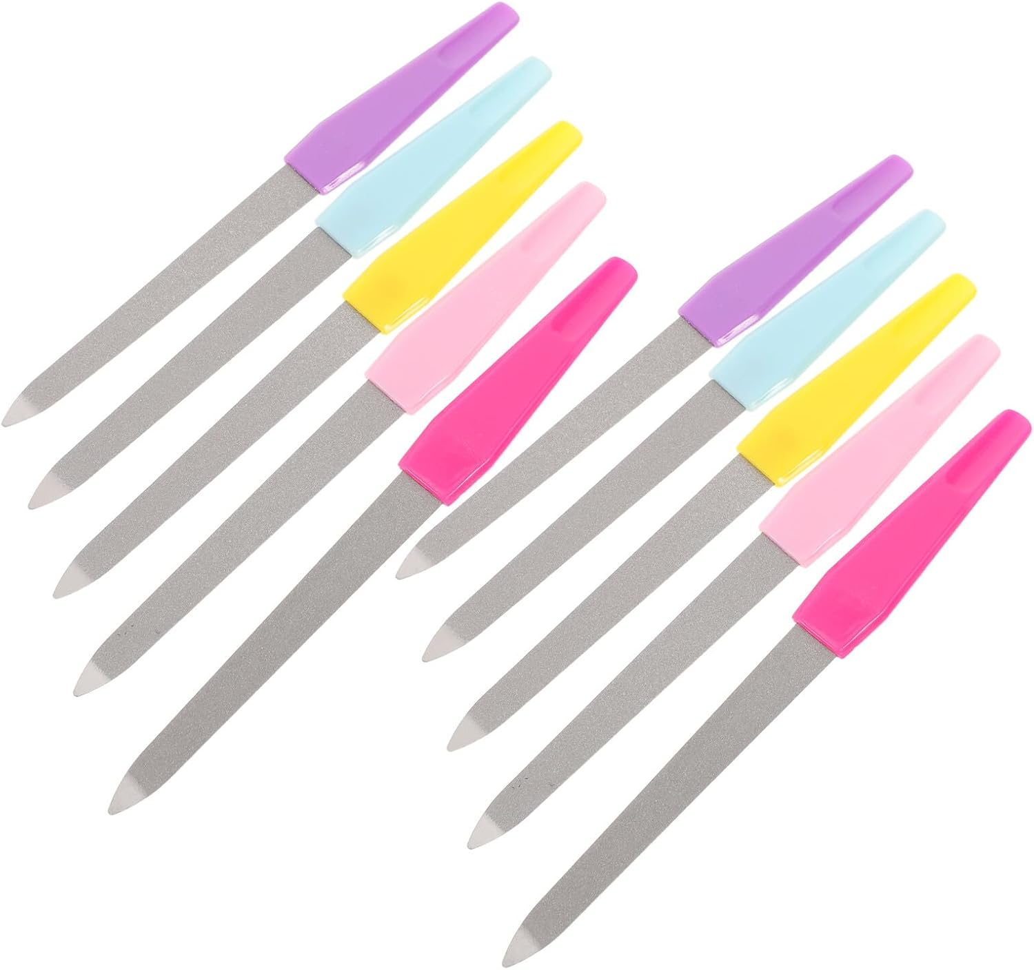 PENIKOKO 10Pcs Stainless Steel Nail File with Ergonomic Plastic Handle Double-Sided Buffer for Coarse and Fine Filing Manicure Tools for Natural Nail Grooming at Home and Salon Use