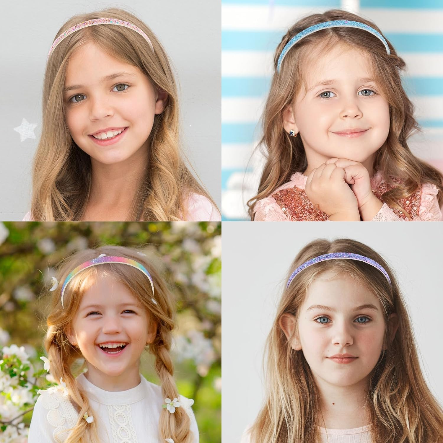 Glitter Headband, 4Pcs Plastic Sparkly Cute Non Slip Chunky Hairbands, Thick Bling Rainbow Hair Bands with Teeth, Hair Accessories (Multiple Colors, One Size) image number 3