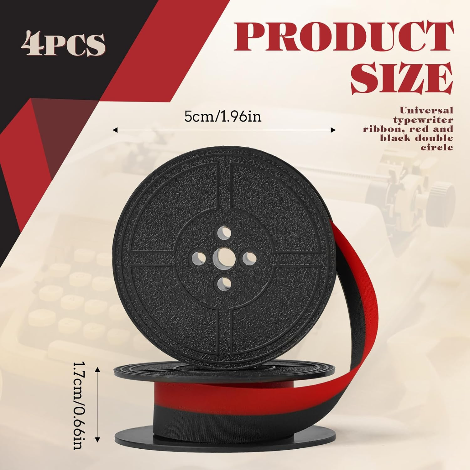 4 Pairs Universal Typewriter Ribbon, Calculator Ribbon Replacement Pack, 1/2 Cloth Twin Spool Vintage Typewriter Ink Ribbon Replacement for Most Typewriter Machines (Black Red) image number 2