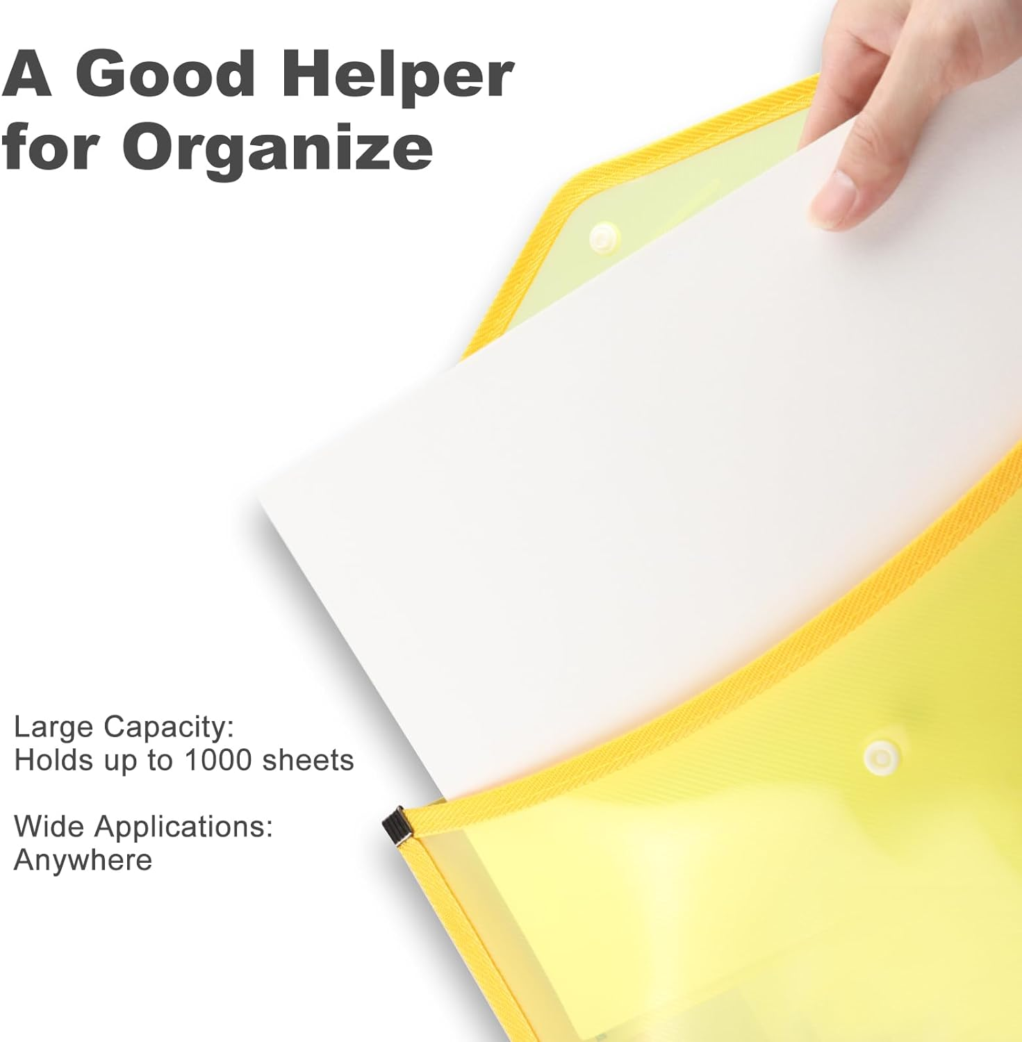 Plastic Wallets A4,6 Pcs Folder Document Wallets Large Capacity,Document Folder with Snap Closure Button,Plastic Folders A4 for Office School Home(6 Colour) image number 4