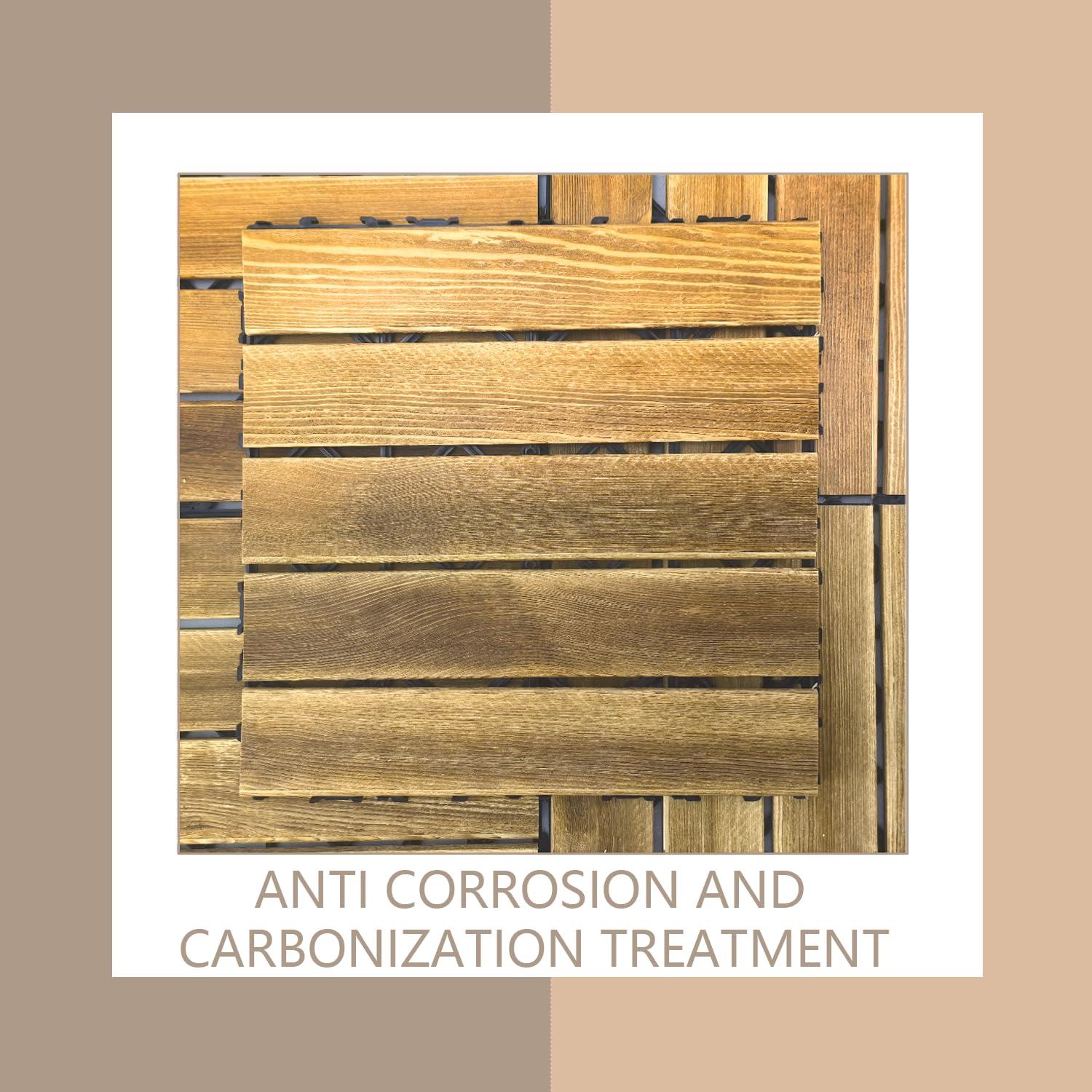 10PCS Interlocking Deck Tiles 29.5Cm X 29.5Cm, Flooring Tiles for Both Indoor and Outdoor, Pine Wood Floor Tiles, Patio Tiles for Balcony Flooring