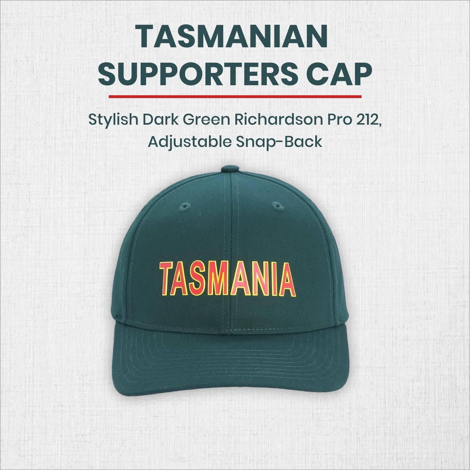 Tasmania Supporters Cap, Richardson Pro 212 Baseball Cap, Bold 'TASMANIA' Text, Lightweight Cotton-Poly Twill, Adjustable Snapback Closure, Pre-Curved Underbill, Sports & Casual Wear, Green Colour image number 3