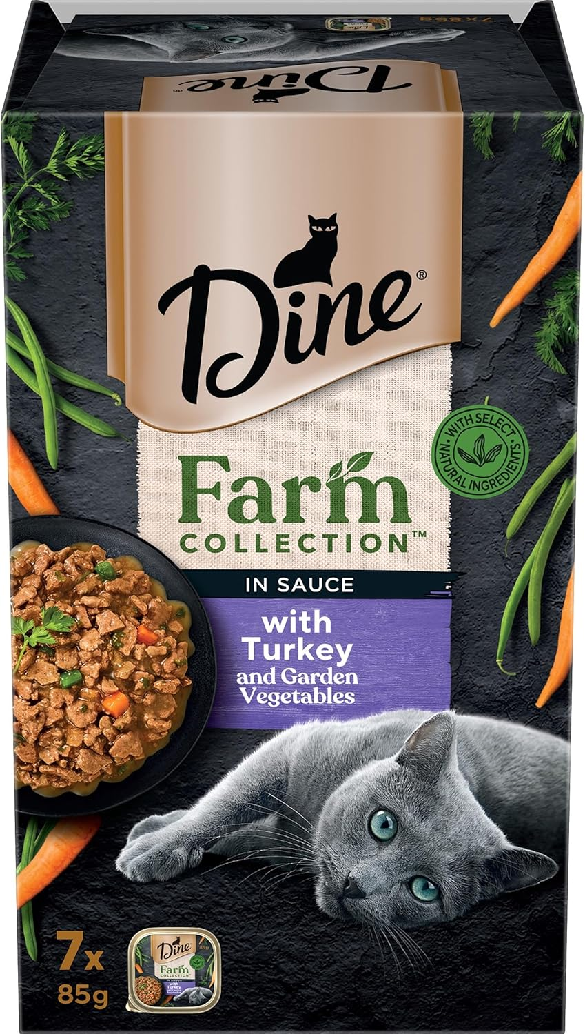 Dine Farm Collection Wet Cat Food Turkey & Garden Vegetables in Sauce 85G Tray, 42 Pack image number 5