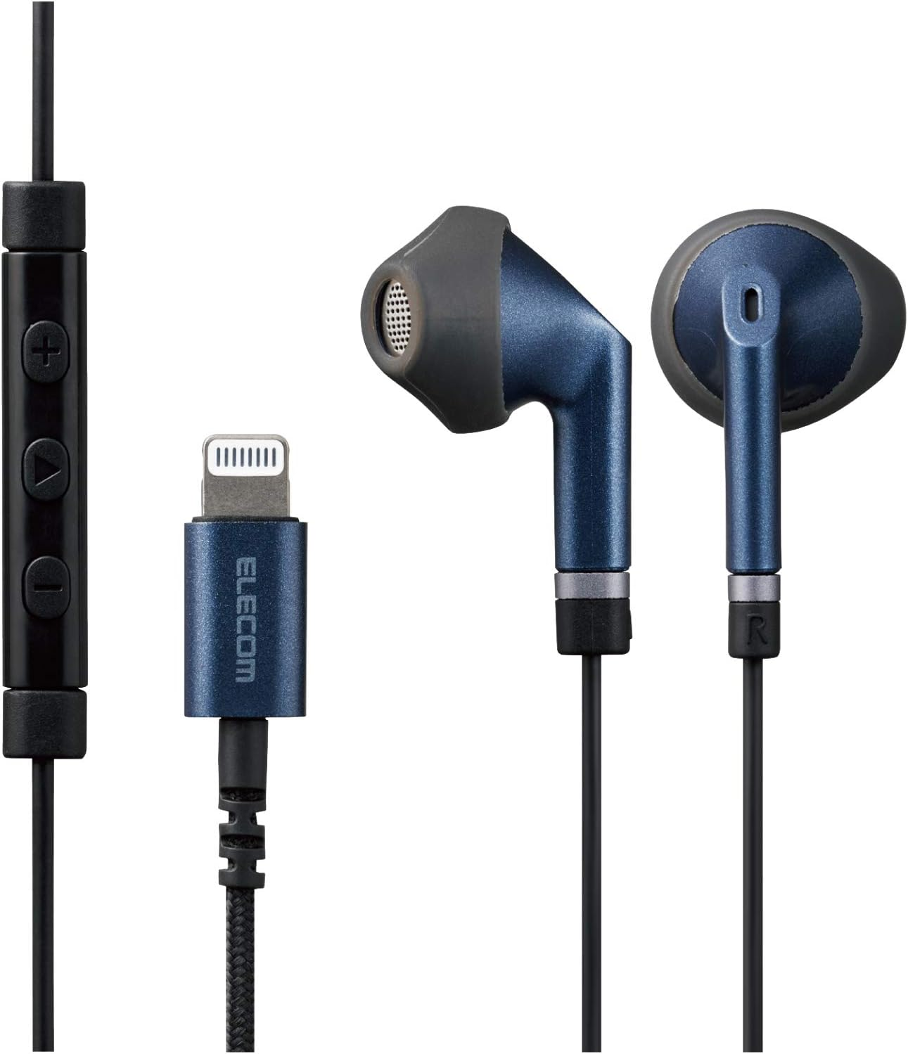Elecom EHP-LFS10IMBK Stereo Earphones, Semi-Open Type, Lightning Lightning with Microphone, Fast Music, 0.5 Inch (13.6 Mm), Heavy Duty Cable, Black, 3.9 Ft (1.2 M)