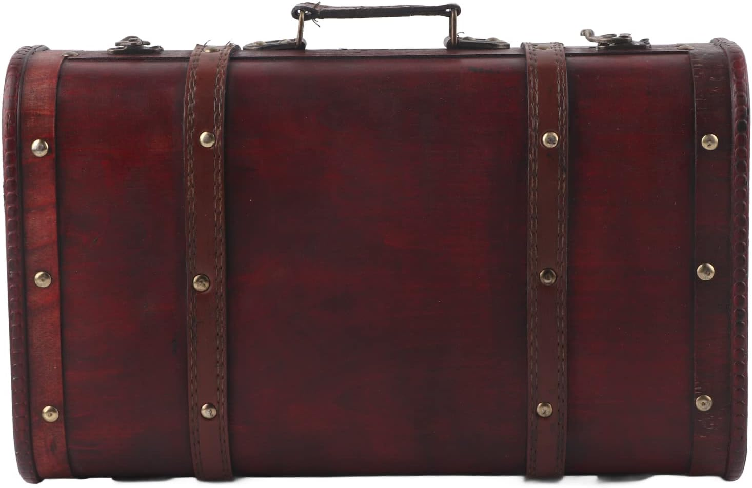 Plplaaoo Retro Suitcase,Vintage Suitcase,Vintage Wooden Suitcase - Retro Antique Style Double-Layer Photography Props Craft Decoration Box Ornament image number 2