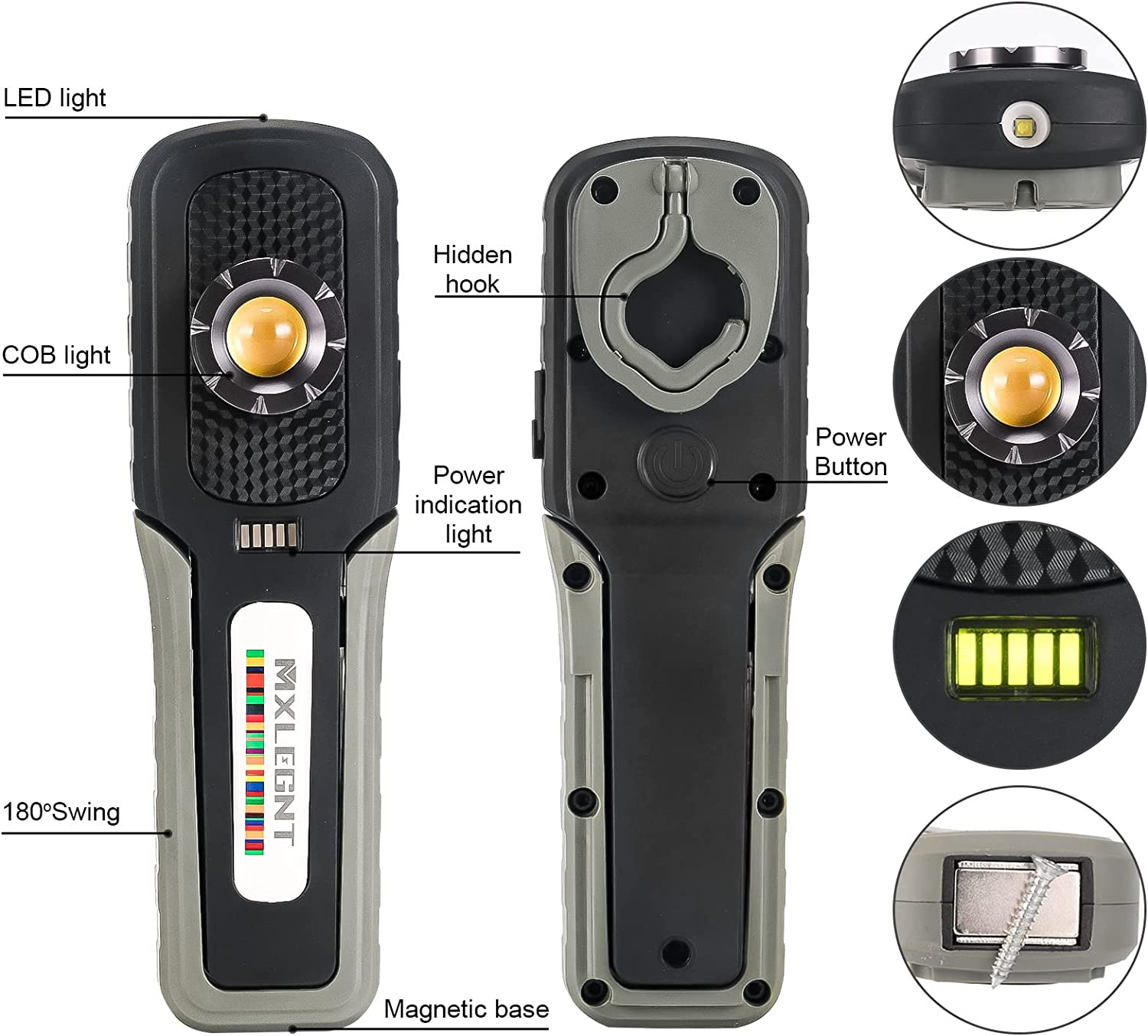 Detailing Light Paint Inspection Lamp: MXLEGNT Rechargeable Led Color Match Lights with Magnet - Swirl Finder - Car Mechanic | 2700K 4500K 6500K | 93+ CRI | 500LM - Detailing image number 4