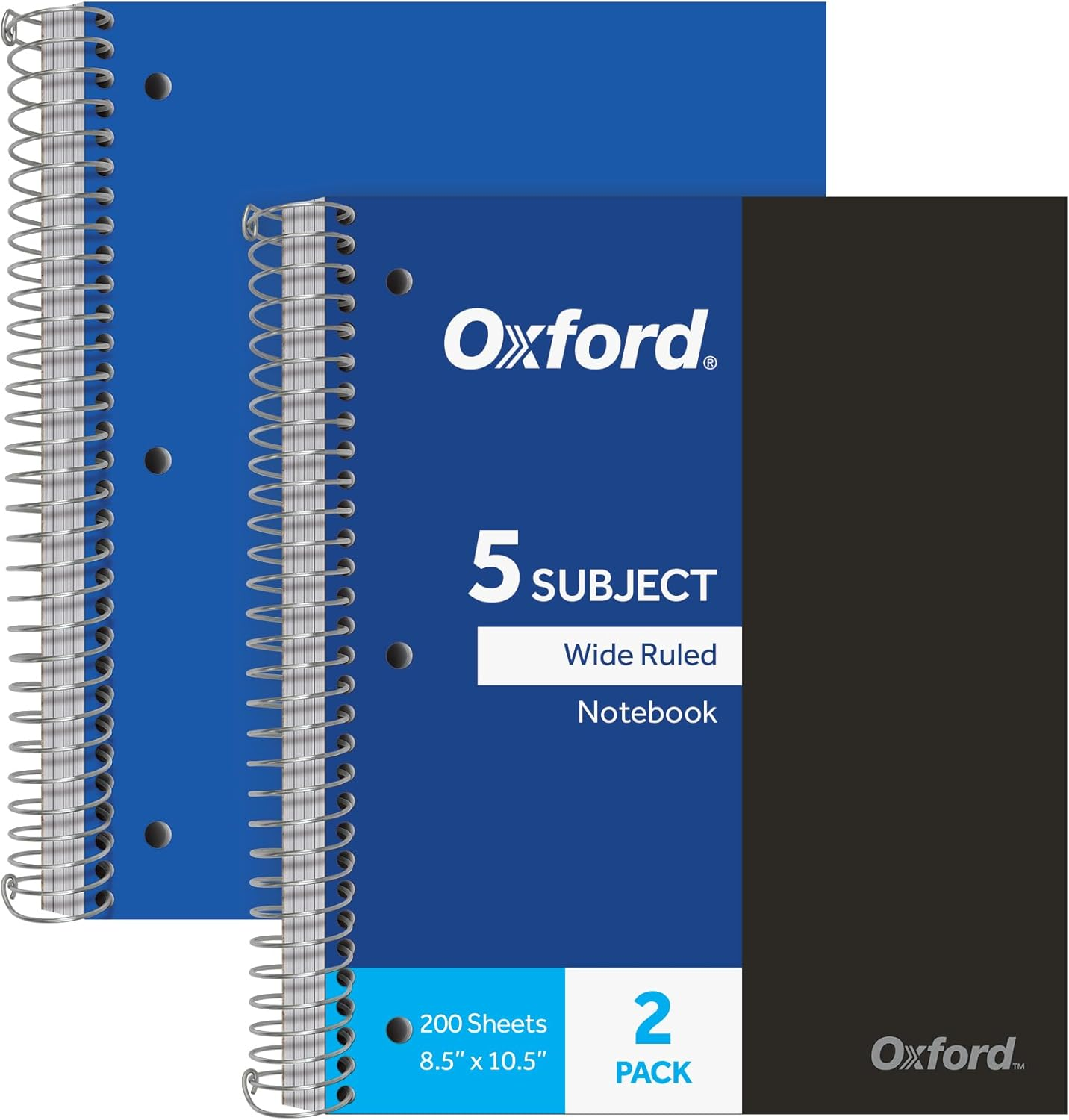 Oxford Spiral Notebooks, 5-Subject, Wide Ruled Paper, Durable Plastic Cover, 200 Sheets, 5 Divider Pockets, 2 per Pack (10387), Assorted image number 5
