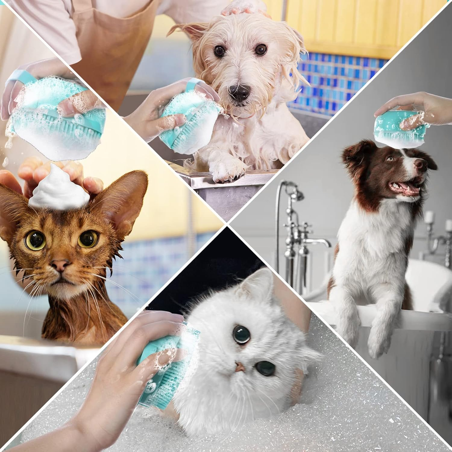 Dog Cat Bath Brush, with Soap and Shampoo Dispenser Dog Grooming Brush Massage Brush Soft Silicone Rubber Bristle for Short Haired Dogs Cats Shower(Blue) image number 3
