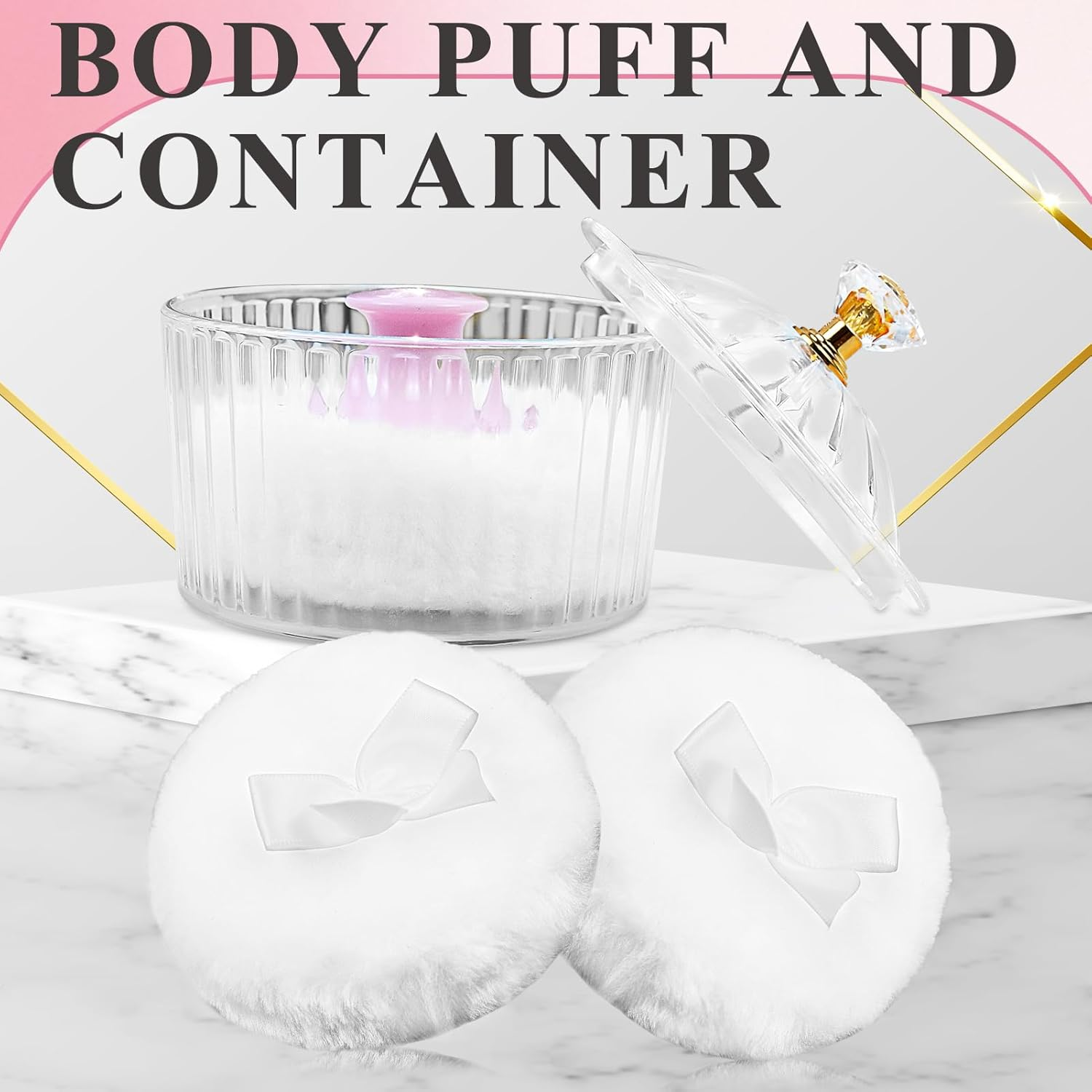 5Pcs Dusting Powder Container with Puff, 3.4 Inch Acrylic Body Powder Containers with Large Soft Puff Loose Dusting Powder Container Reusable Powder Applicator for Women Baby Body Face Makeup - White-3 image number 2