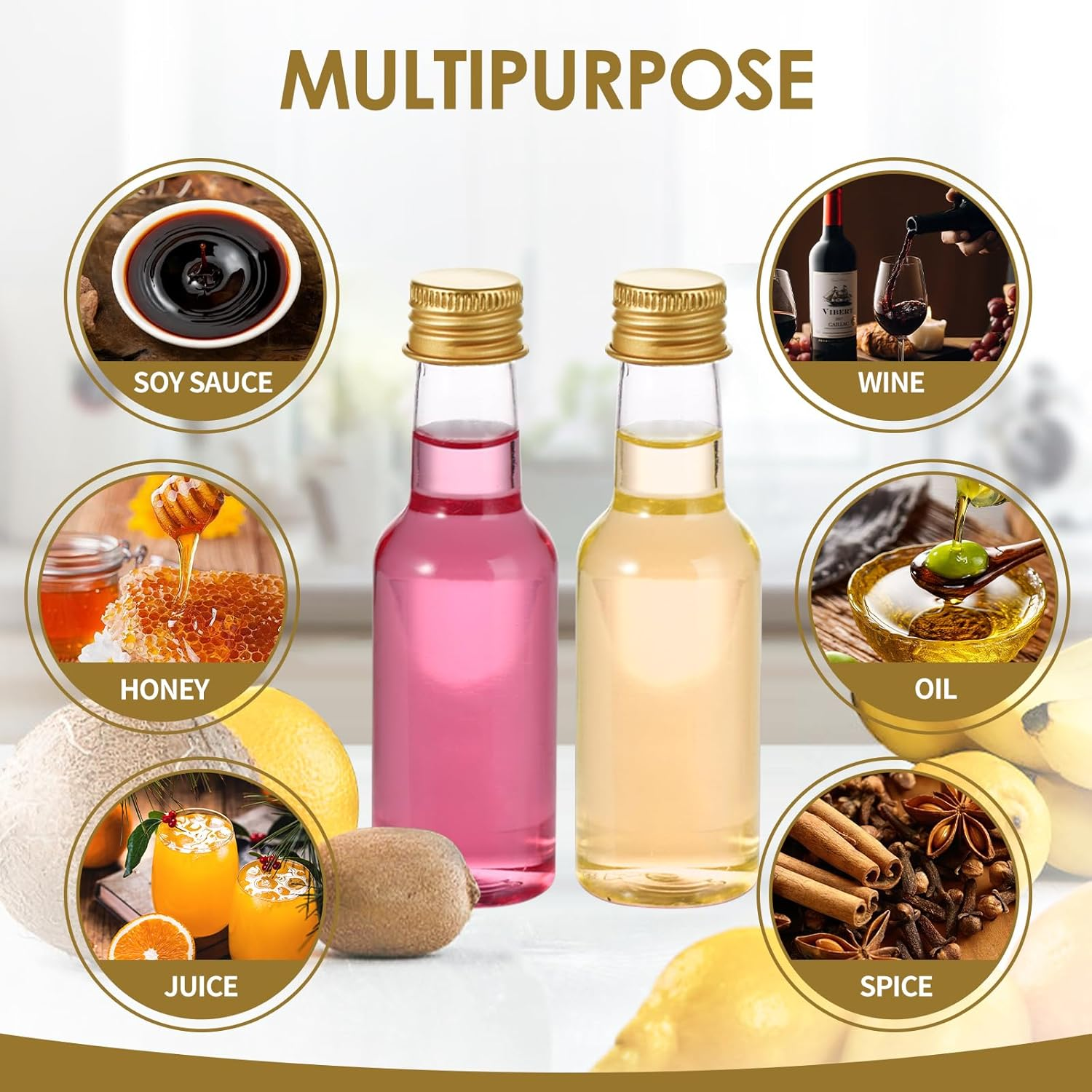 Small Liquor Bottles, Shooter Bottles, 65 Pcs Mini Liquor, 1.7Oz Each for Party Favors and Weddings image number 4