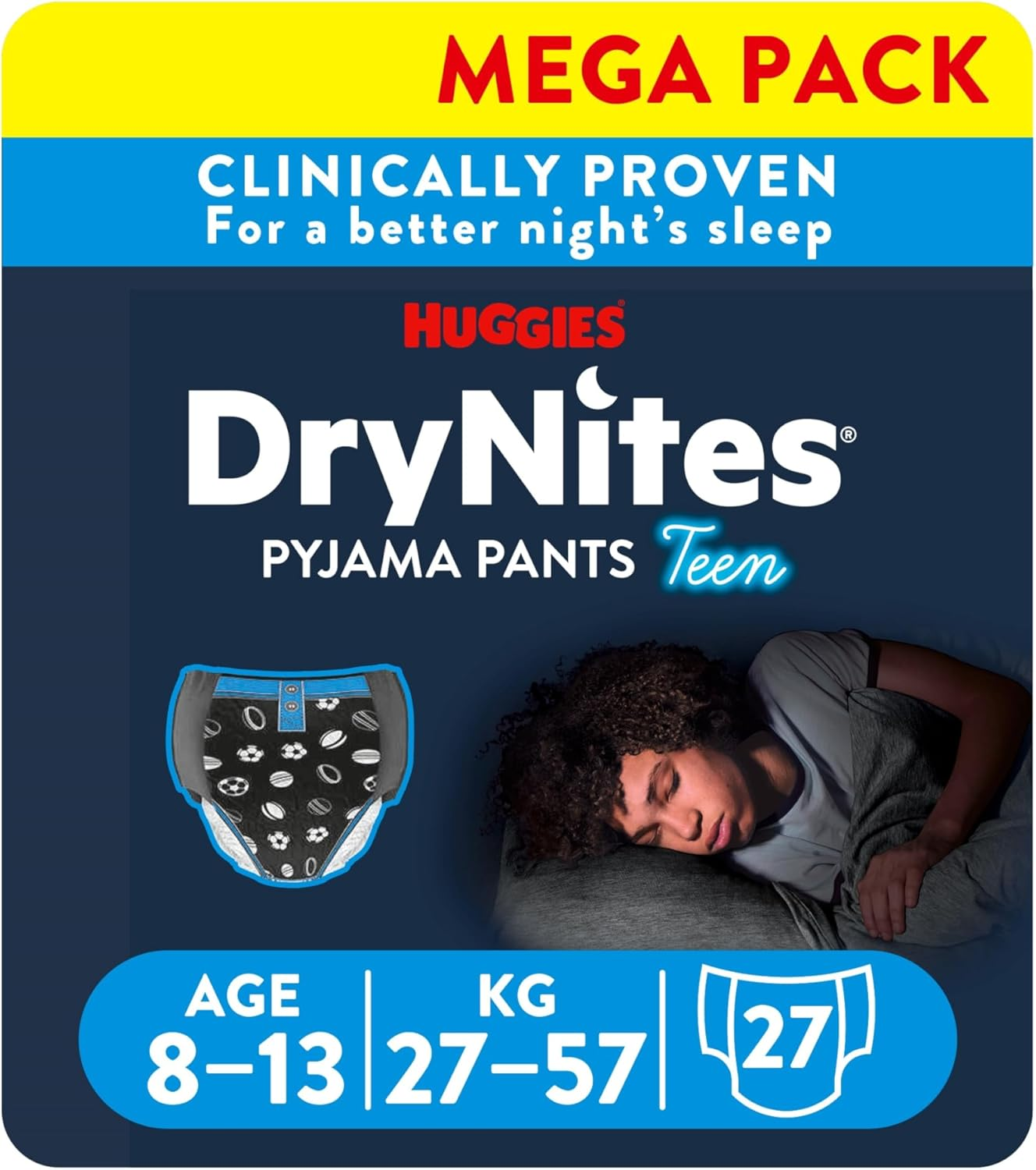 Huggies Drynites Bedwetting Pyjama Nappy Pants, Boy Age 8-13 (30-48 Kg) - 3 Packs of 9 Pants - 27 Pants Total image number 2