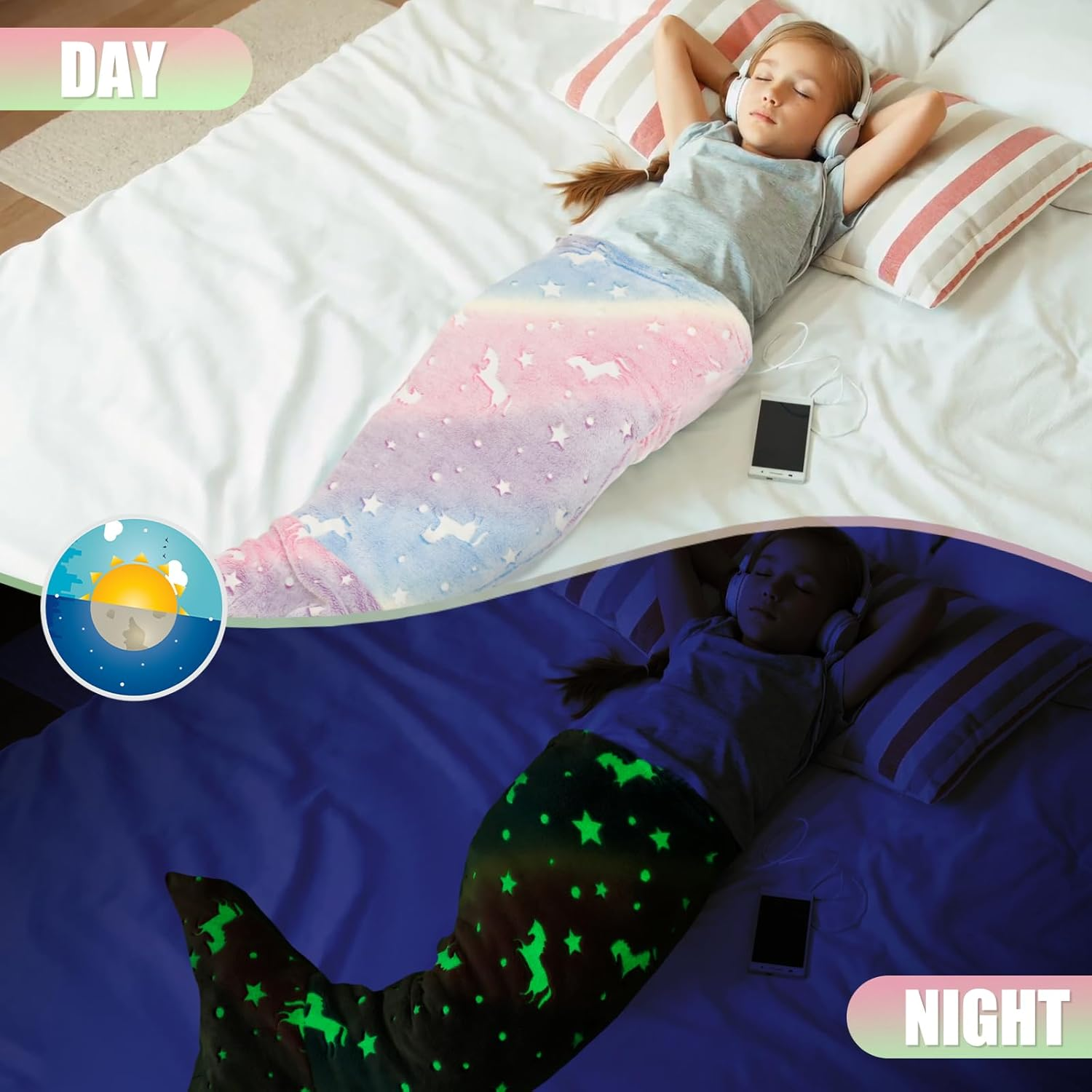 Kids Mermaid Tail Blanket Flannel Colorful Snuggle Blanket Super Soft Tie Dye Toys with Double Stitching Mermaid Blanket Gifts for Girls 3 to 6 Years (02)