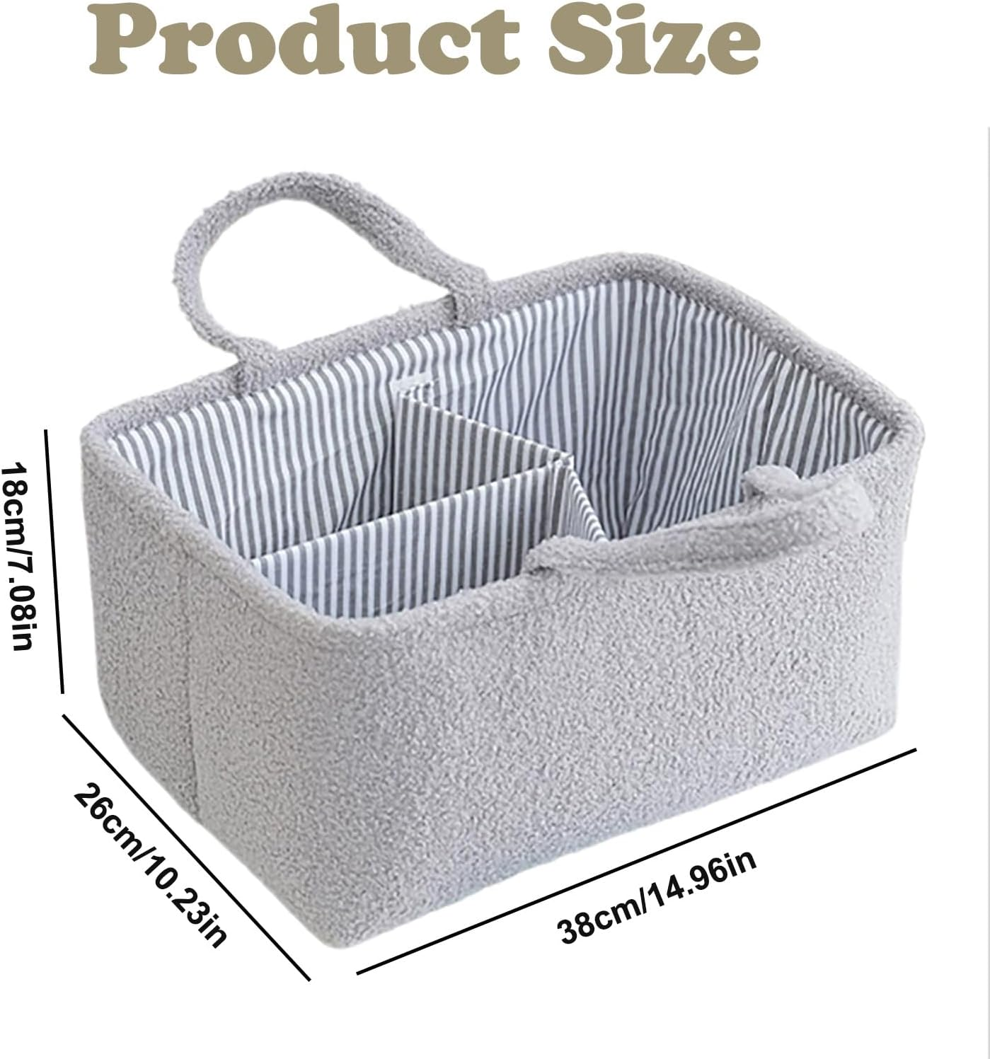 LISNSMY Baby Nappy Caddy Organiser, with Removable Inserts, Baby Storage Basket for Diapers and Wipes, 38 X 26 X 18 CM (Gray) - Gray image number 2