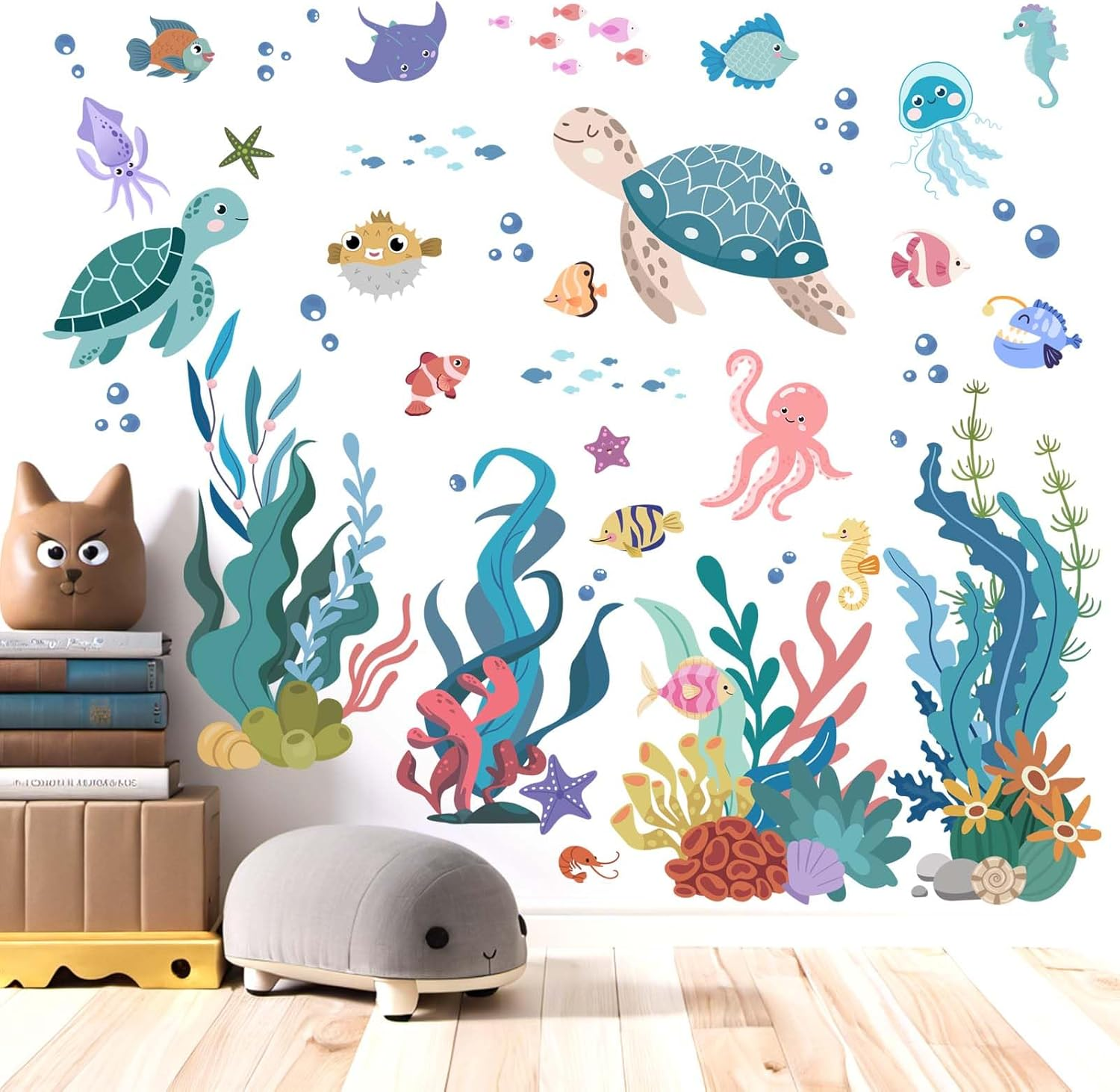Sea Turtle Wall Decals for Kids: Peel and Stick under the Sea Wall Stickers for Baby Nursery Kid Bedroom Toddler Room - Ages 1-12 Years Vinyl Decor image number 5