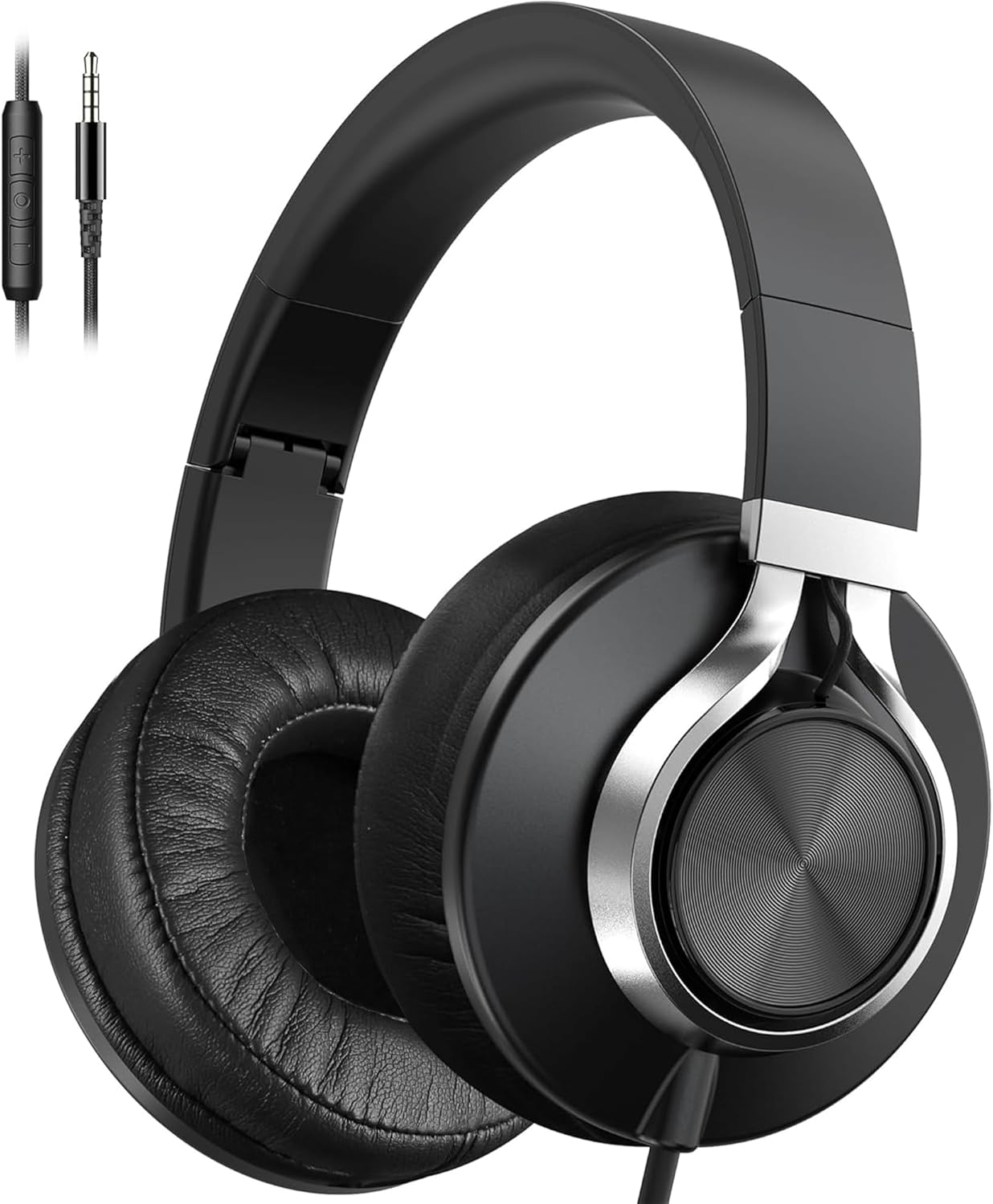 AILIHEN Wired Headphones with Microphone Volume Control, Noise Isolating over Ear Headphones Wired 3.5Mm, Super Soft Corded Headphones for Computer, Tablet and Chromebook (Grey) (Black) image number 4